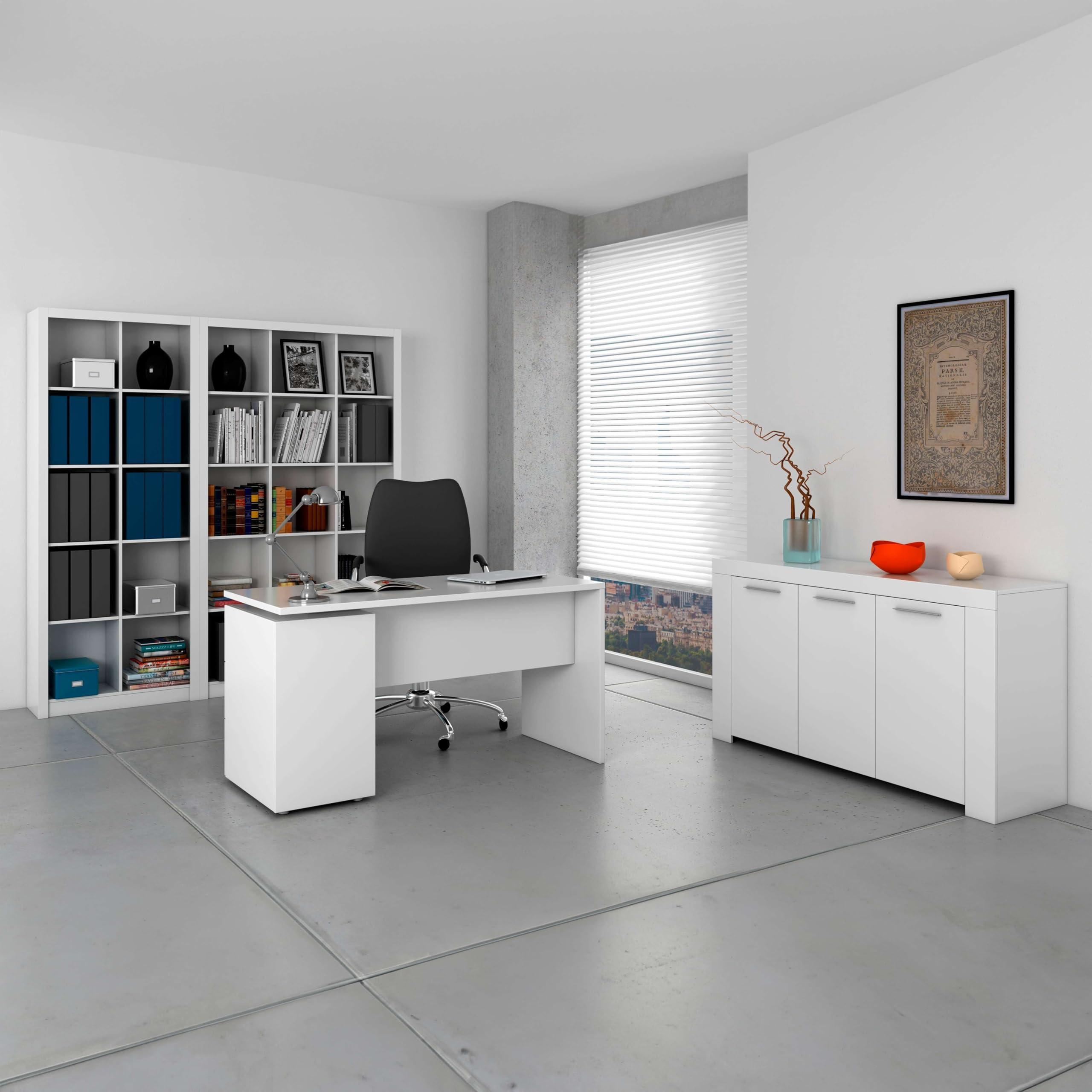 Habitdesign Mesa de Despacho 3 Cajones, Mesa Escritorio, Modelo Stylus, Acabado en Color Blanco Artik, Medidas: 138 (Ancho) x 60 cm (Fondo) x 74 (Alto)
