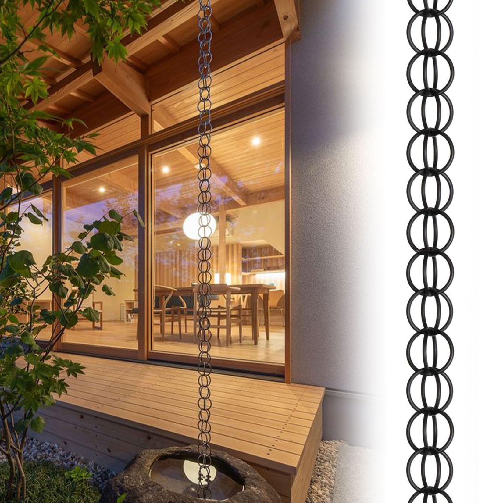 WEKONUMEX Rain Chains for Gutters, Rain Chain For Gutter Water Collection Garden Patio Gazebo Multicolor 1-10m(Black,2.5m(8.3ft))