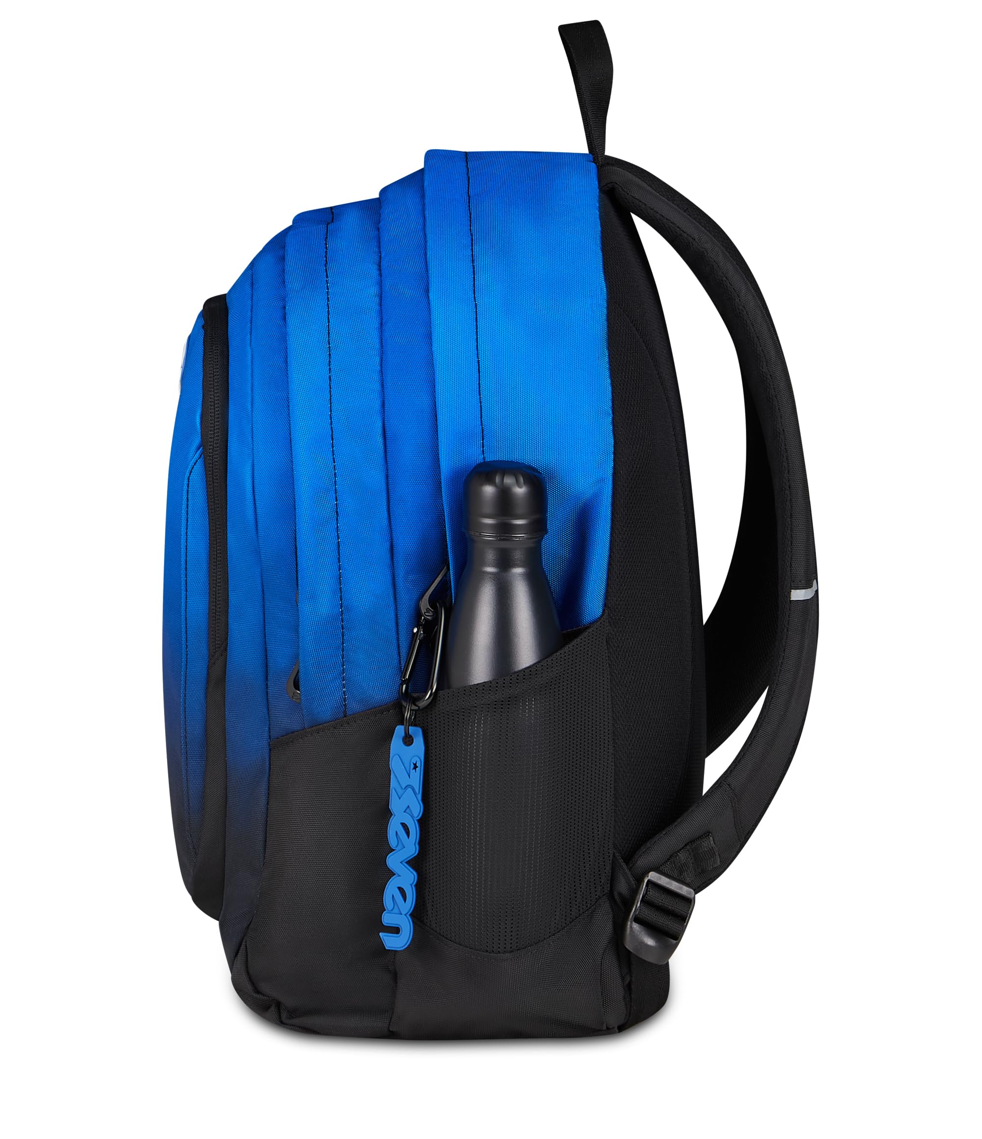 Seven Zaino Scuola SHADE TECH, Doppio Scomparto, Blu, 29 L, Tasca frontale con zip, Tasca laterale portaborraccia, Scomparto Interno porta pc, Scuola media e superiore, Bambini, Ragazzi