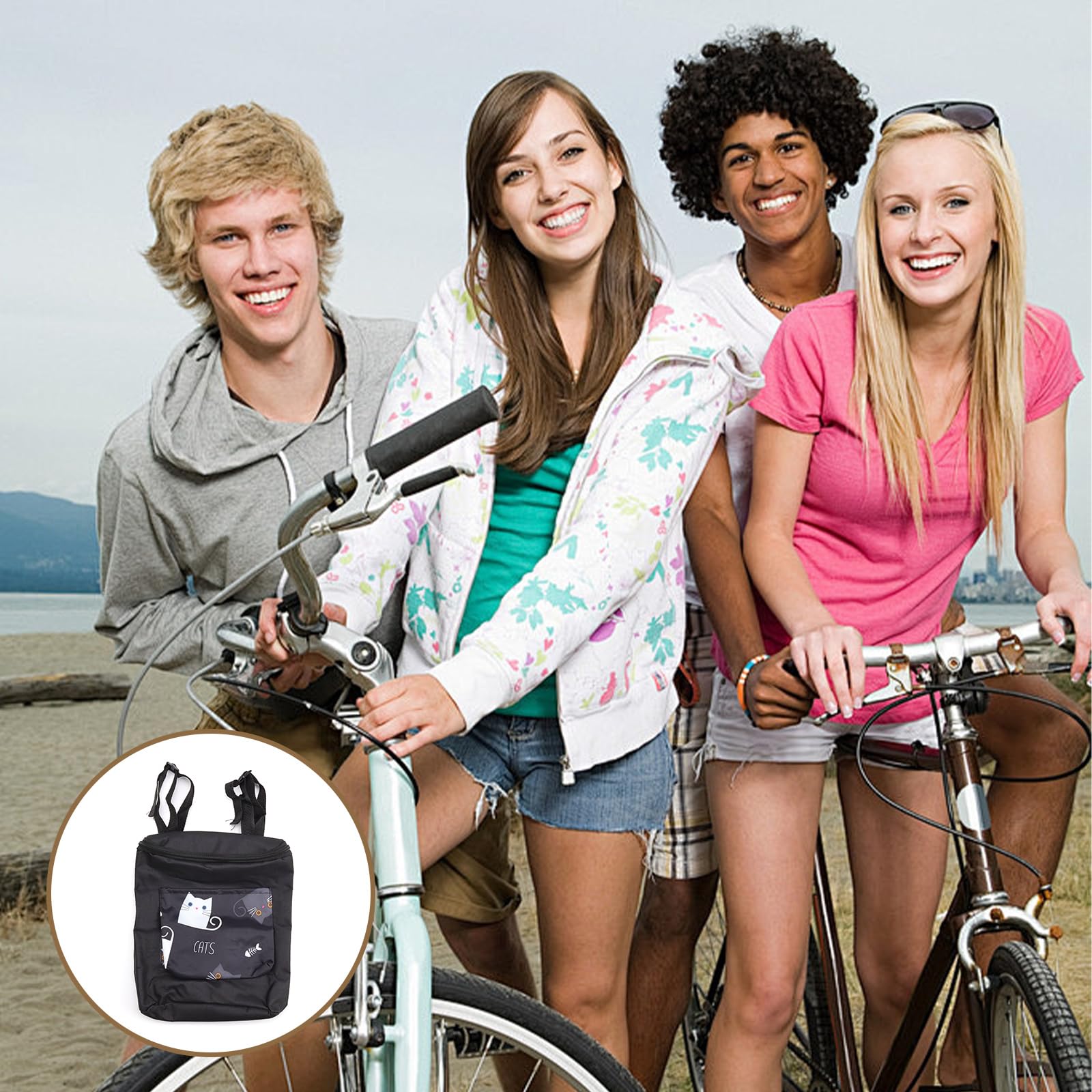 Borsa Da Manubrio Per Bici In Tessuto Oxford Nero – Doppia Tasca, Impermeabile, Facile Montaggio, Per Bicicletta, Triciclo, Scooter, Elettrica - 2