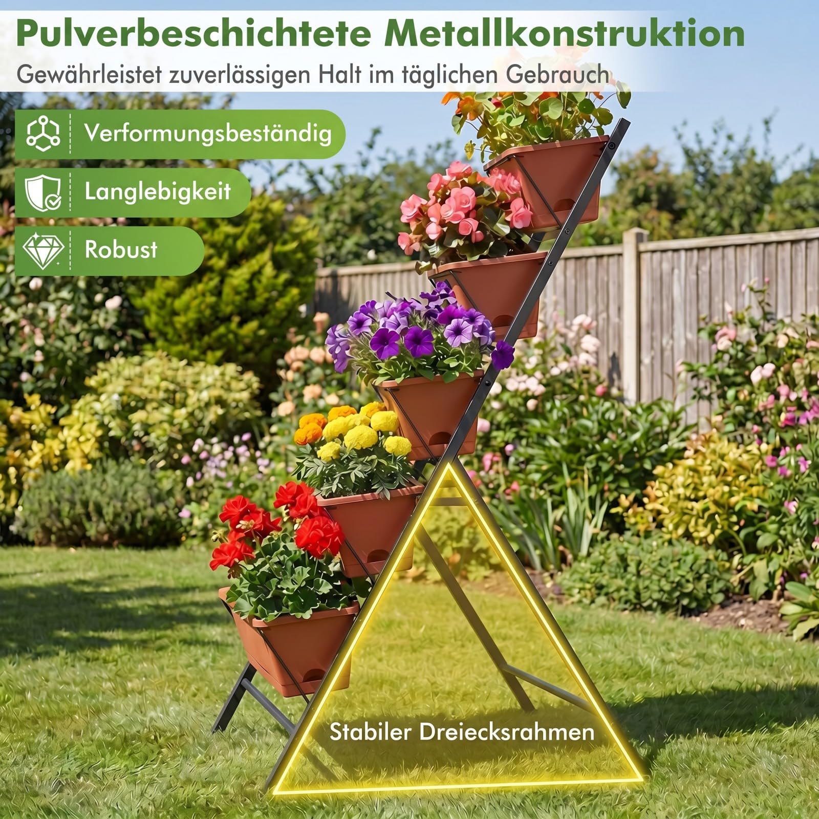 COSTWAY 5-stufiges Hochbeet, vertikales Pflanzenbeet mit 5 Blumenkästen & Drainagelöchern, Vertikalbeet freistehend, Blumentreppe für Gemüse Kräuter Blumen, 57 x 71 x 115 cm (Rot)