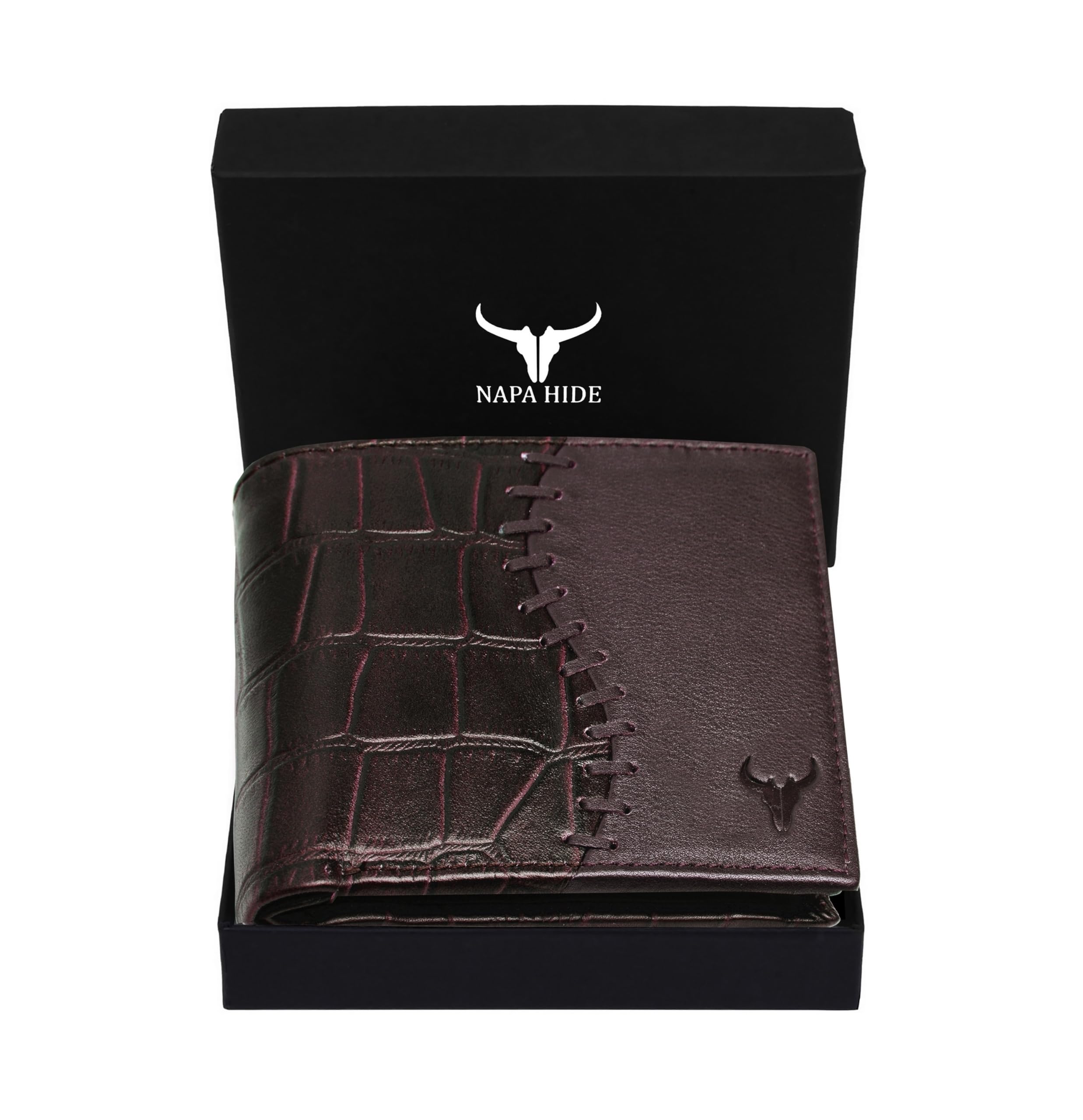 NAPA HIDE Leather Wallet for Men | Bi-Fold Leather Wallet | Multiple Card Slots & Cash Compartment | Slim Stylish Design (Maroon CRO)