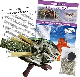 11-TLG Smudge Kit Räucherset Abalone Räuchermuschel (12-14cm) & Ständer + Palo Santo Sticks + Zeder + Sage Salbei zum Räuc...