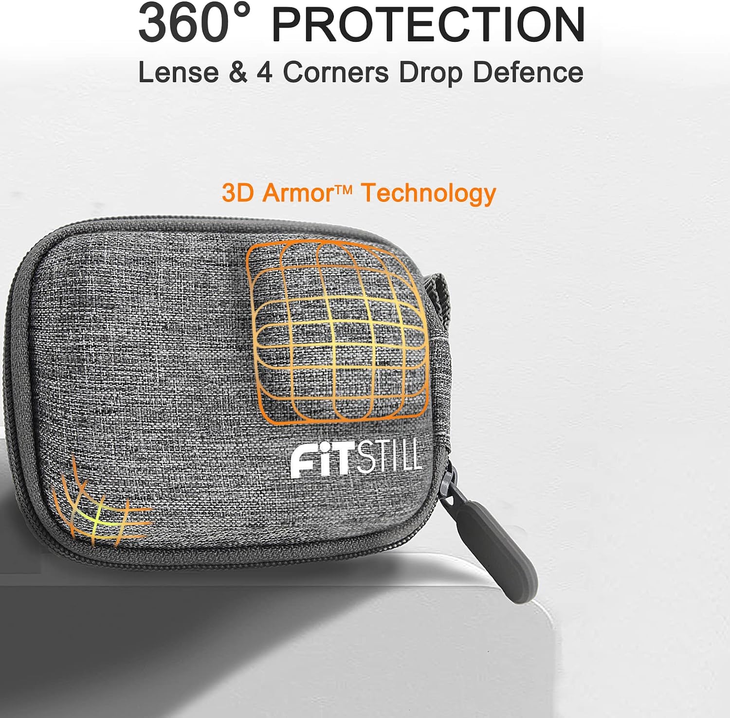 FiTSTILL Grey Weaving Mini Carrying Case for Go Pro Hero 13/12/11/10/9/8/7/(2018)/6/5/4/3+/3 Black,Hard Shell Travel Storage Case for AKASO,Campark,YI Action Camera and More image 2
