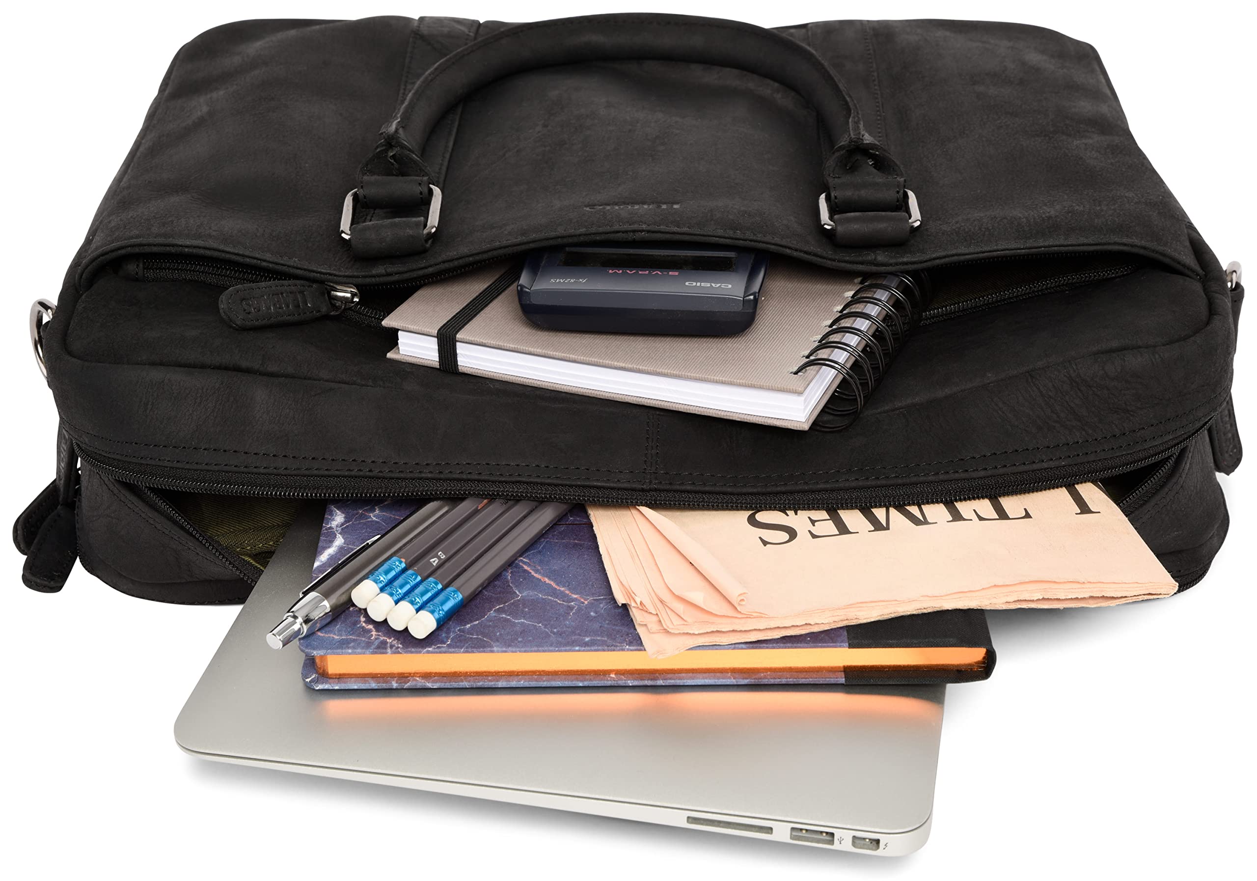 LEABAGS Leder Aktentasche Herren & Damen I Echtleder Laptoptasche bis 16 Zoll I Umhängetasche mit Schultergurt I Schultertasche I Messenger Bag I Arbeitstasche I Lehrertasche