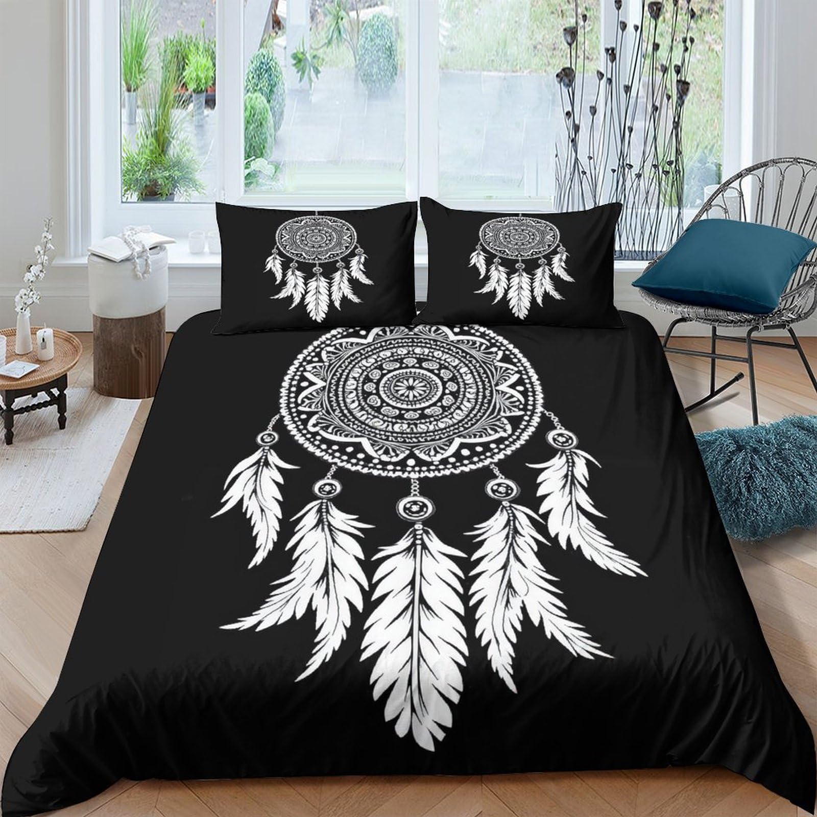 Ctjqhvkz Style-3 3D Printed Dreamcatcher Mandala Fitted Sheet Microfiber Black White Bed Cover For Bedroom Dorm Mattress Protection Decor Single（135X200cm）