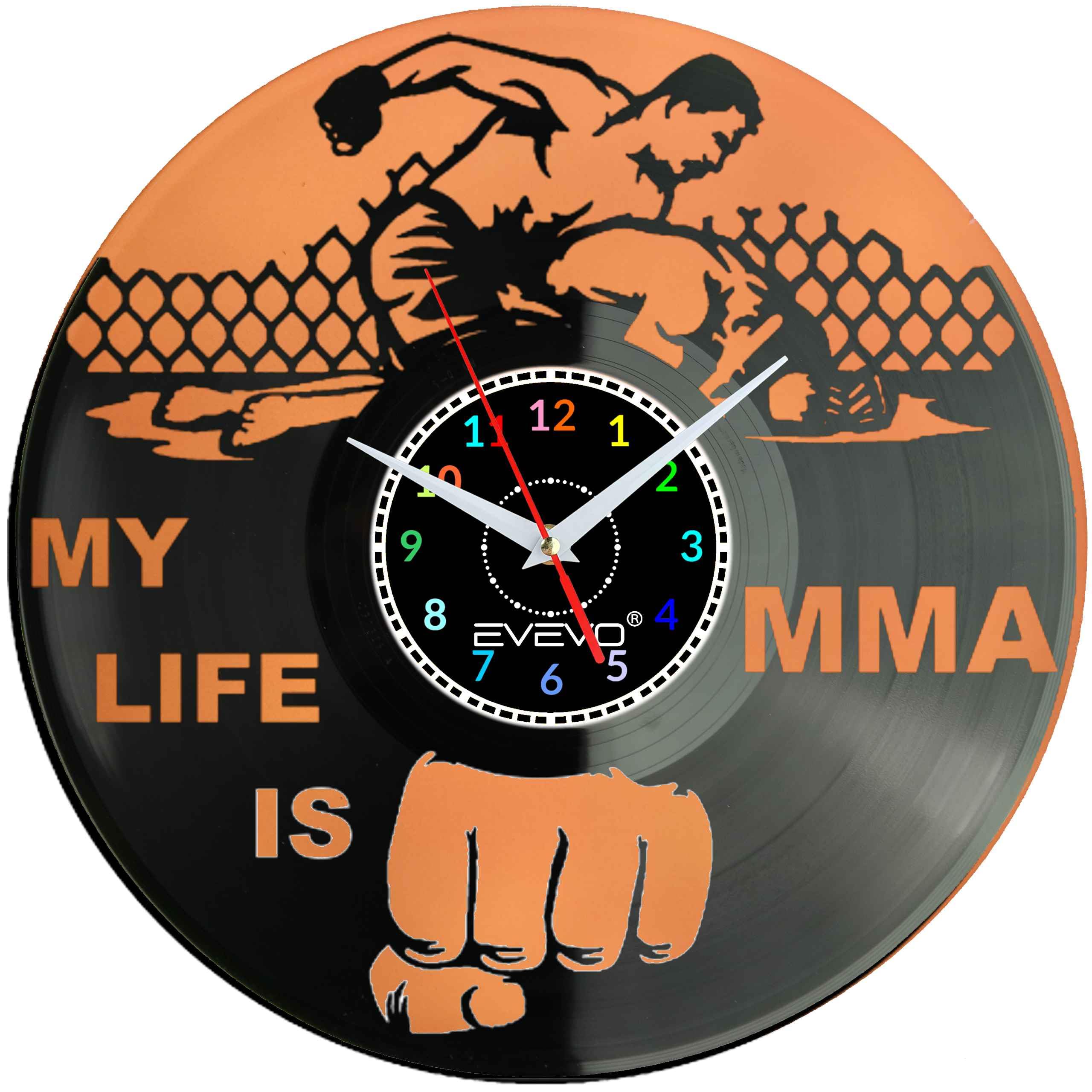 ZEGAR ŚCIENNY MY LIFE IS MMA FLUORESCENCYJNE TŁO PŁYTA WINYLOWA PREZENT UPOMINEK URODZINY GIFT SOUVENIR EVEVO F0048