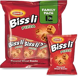 Osem Bissli Crunchy Pizza Wheat Snack, 1.23oz Bags (Pack of 12) – Kosher, No Artificial Colors or Preservatives, Conveniently Packaged for Snacking