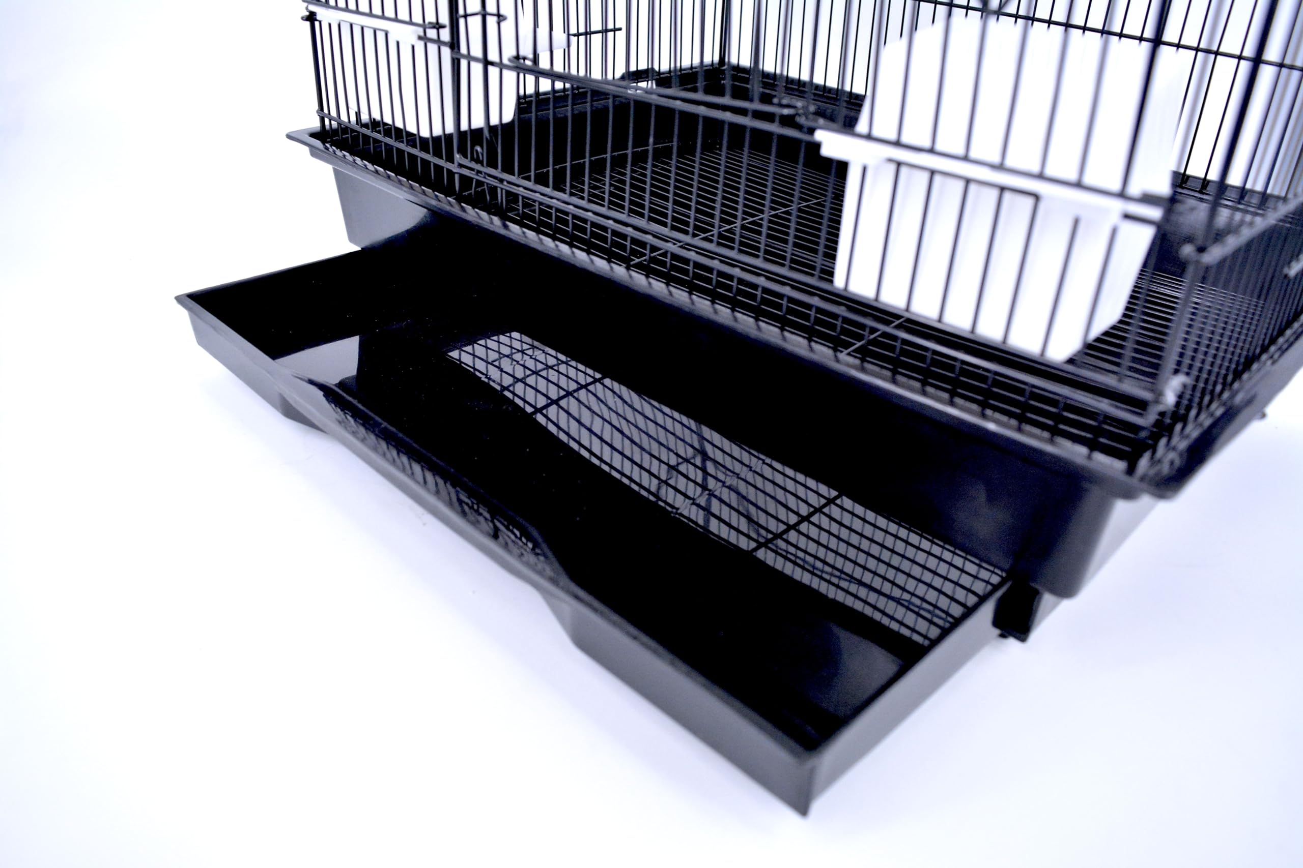 Pet's Solution - Gabbia per Uccellini Accessoriata con Tetto Apribile, 4 Mangiatoie, 3 Posatoi, 1 Trespolo Esterno, 1 Altalena, Vassoio Estraibile e Varie Aperture - 47x36x102h cm (NERO)