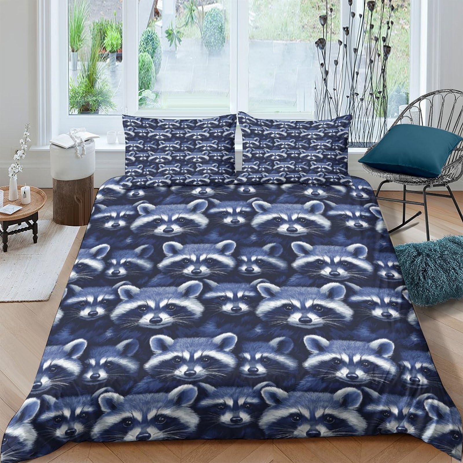 Ctjqhvkz Style-7 3D Printed Raccoon Pattern Fitted Sheet Microfiber Soft Dark Blue Mattress Cover For Bedroom Guest Room Decor Single（135X200cm）
