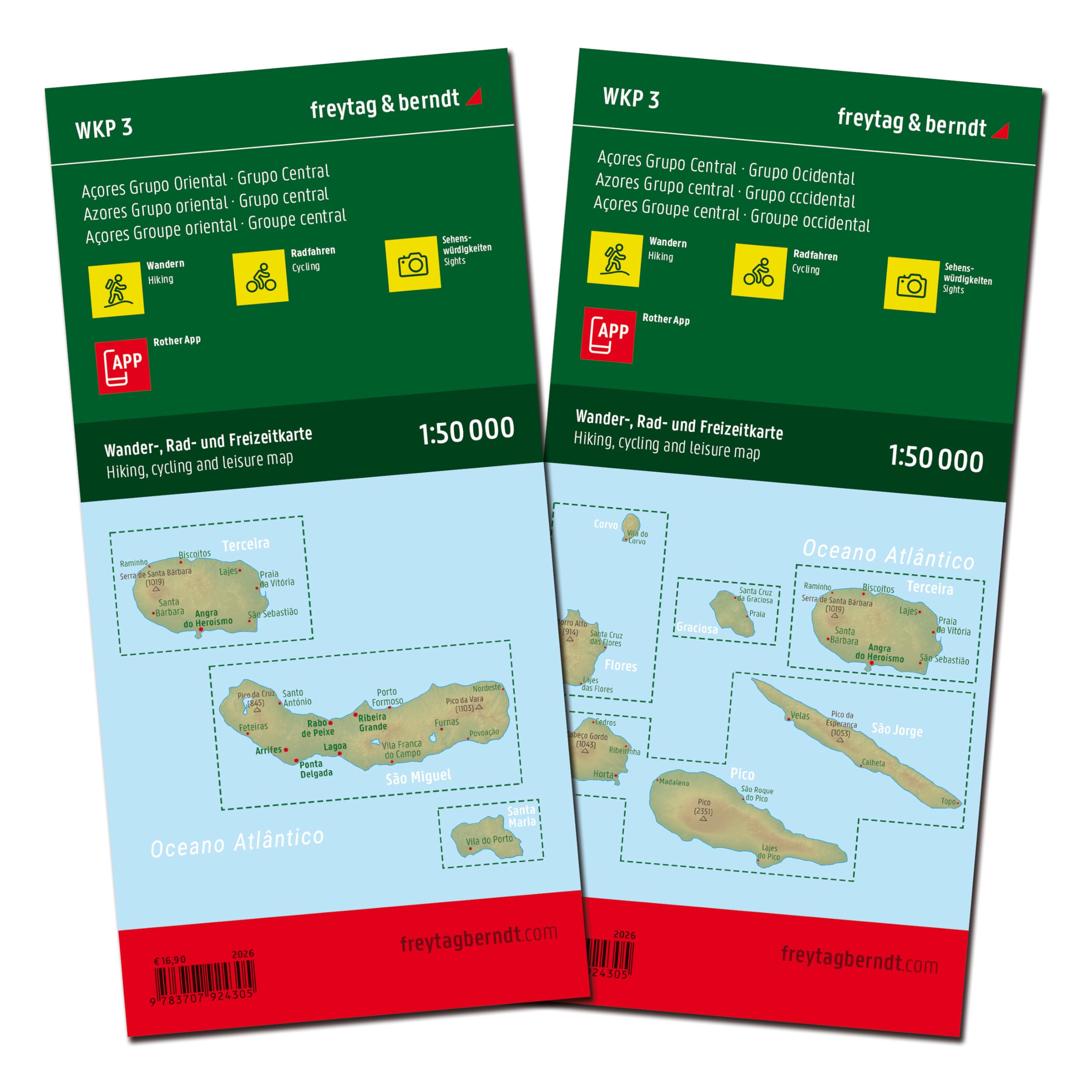 AZORES NORTH & SOUTH ACORES NORD & SUD: 2 Blätter in Kunststoff-Hülle, mit APP: WKP 3-25