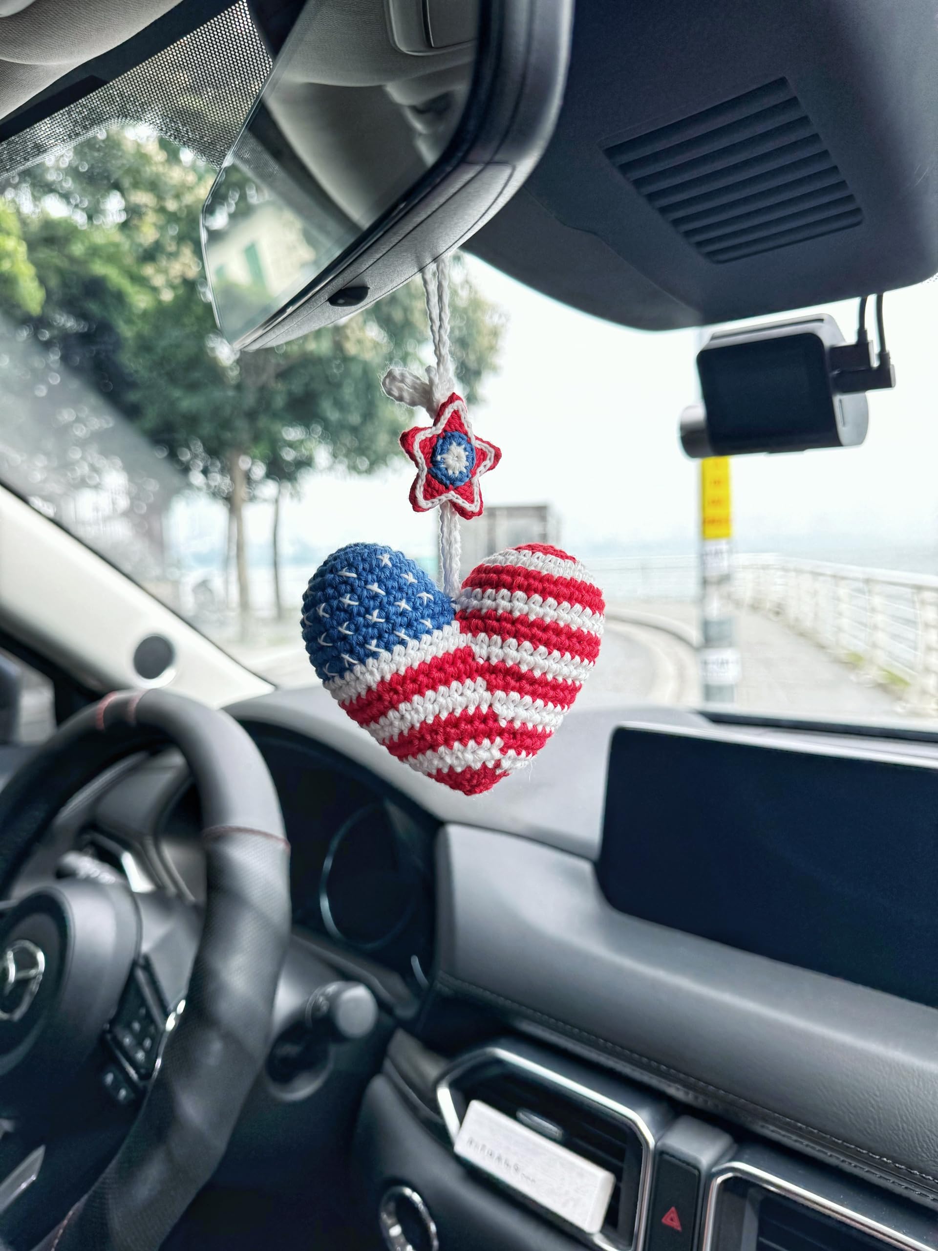 Amazon.com: Bunny Crochet American Flag Car Rear View Mirror