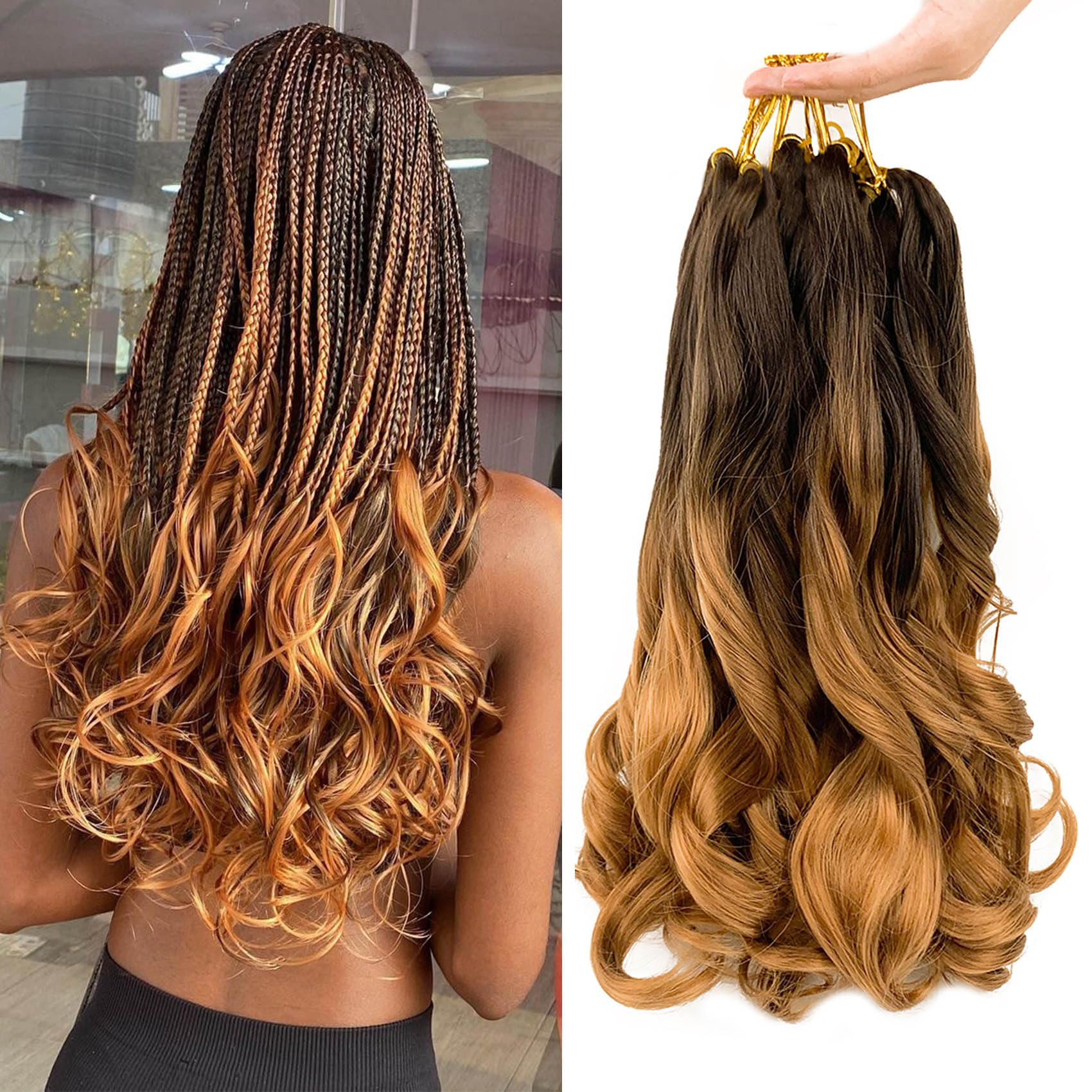 4/30 French Curl Braiding Hair Pre Stretched 14 Inch Curly Braiding Hair French Curly Crochet Hair 8 Packs Bouncy Braiding Hair Extensions for Women(