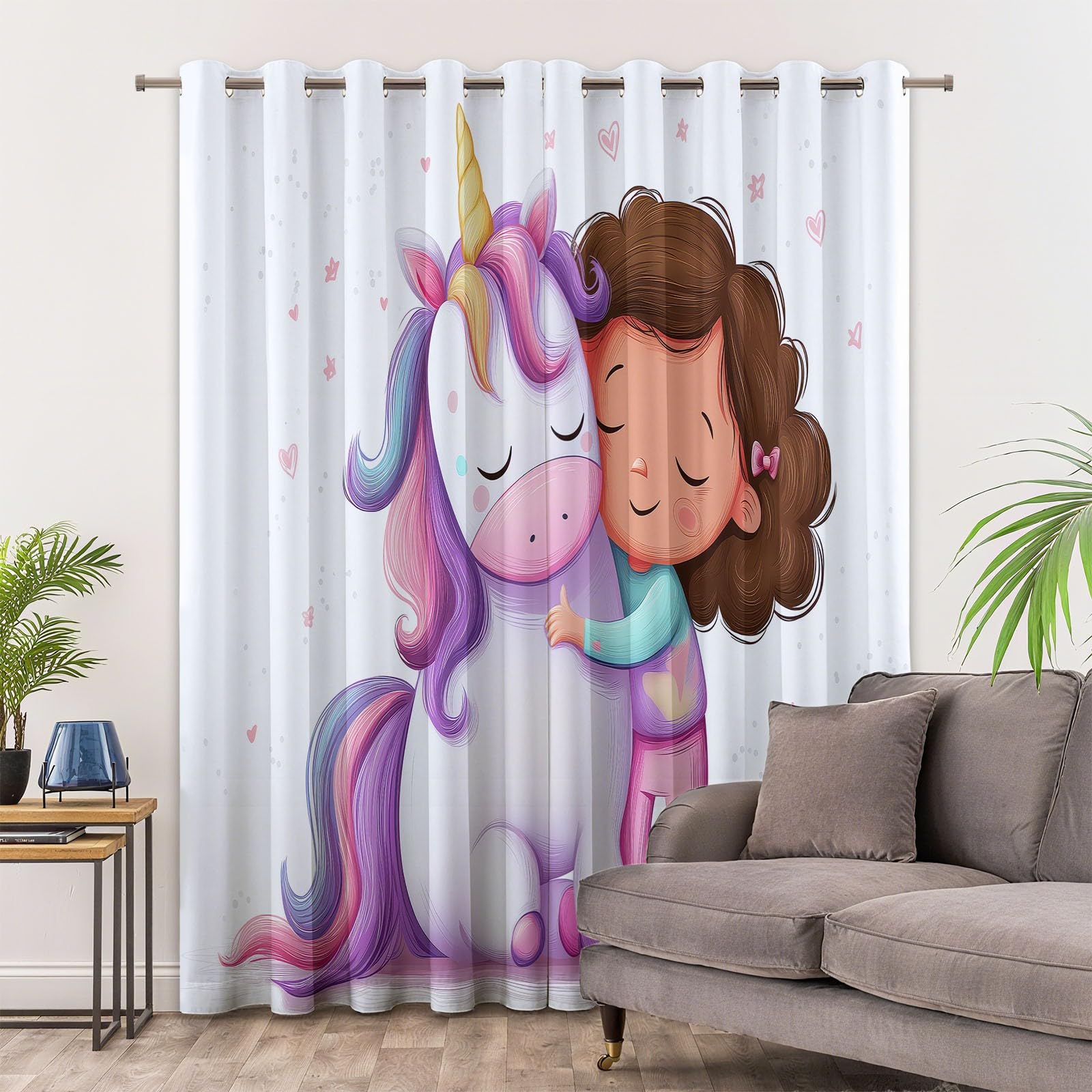 Rideau Isolant Adorable Petite Fille Licorne Rideau Occultant Thermiques Anti Froid et Chaleur, Économie d'Énergie, Idéal pour Chambre et Salon 91.5 x 214 cm, Violet, 2 Pièces