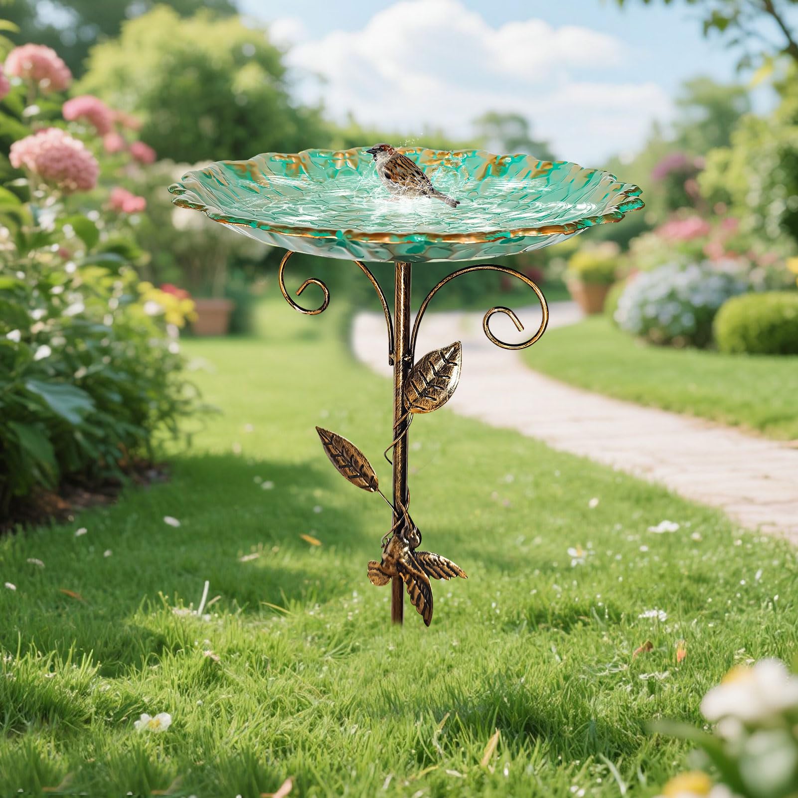 Vogeltränke Stehend Ø26CM Vogelbad für Draußen Garten Wassertränke für Wildvögel Vogel Futterstelle Vogelbecken Schüssel Dreiteiliges Design Leicht zu Zerlegen Höhe Nach Belieben Einstellen (Groß)