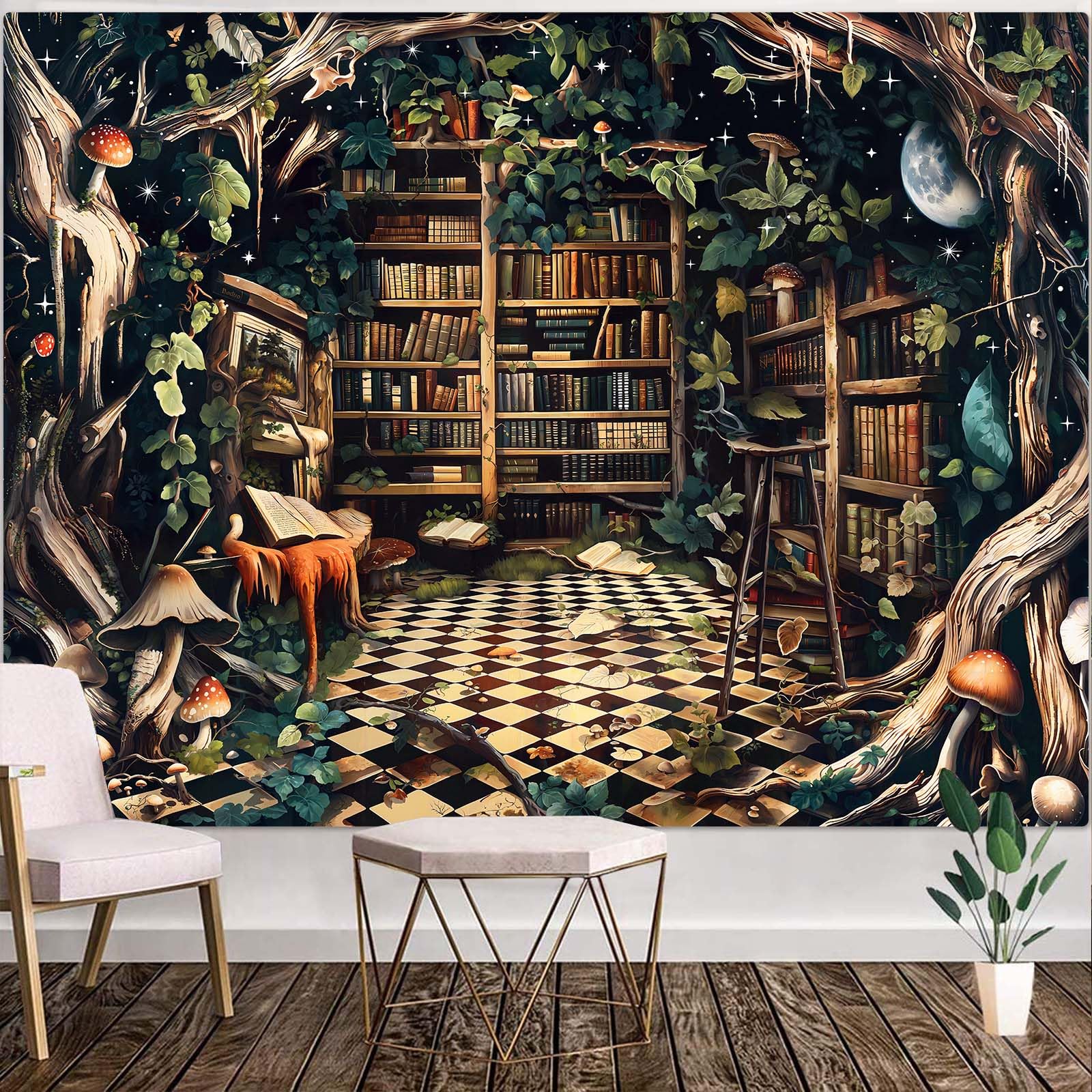 Accnicc Botanical Bookshelf Tapestry Lush Green Plant Book Shelf Tapestries Wall Hanging Art Vintage Retro Potted Plants Academics Library Book Tapestry for Bedroom Living Room Dorm 80 x 60 inch: Orange 80"L x 60"W