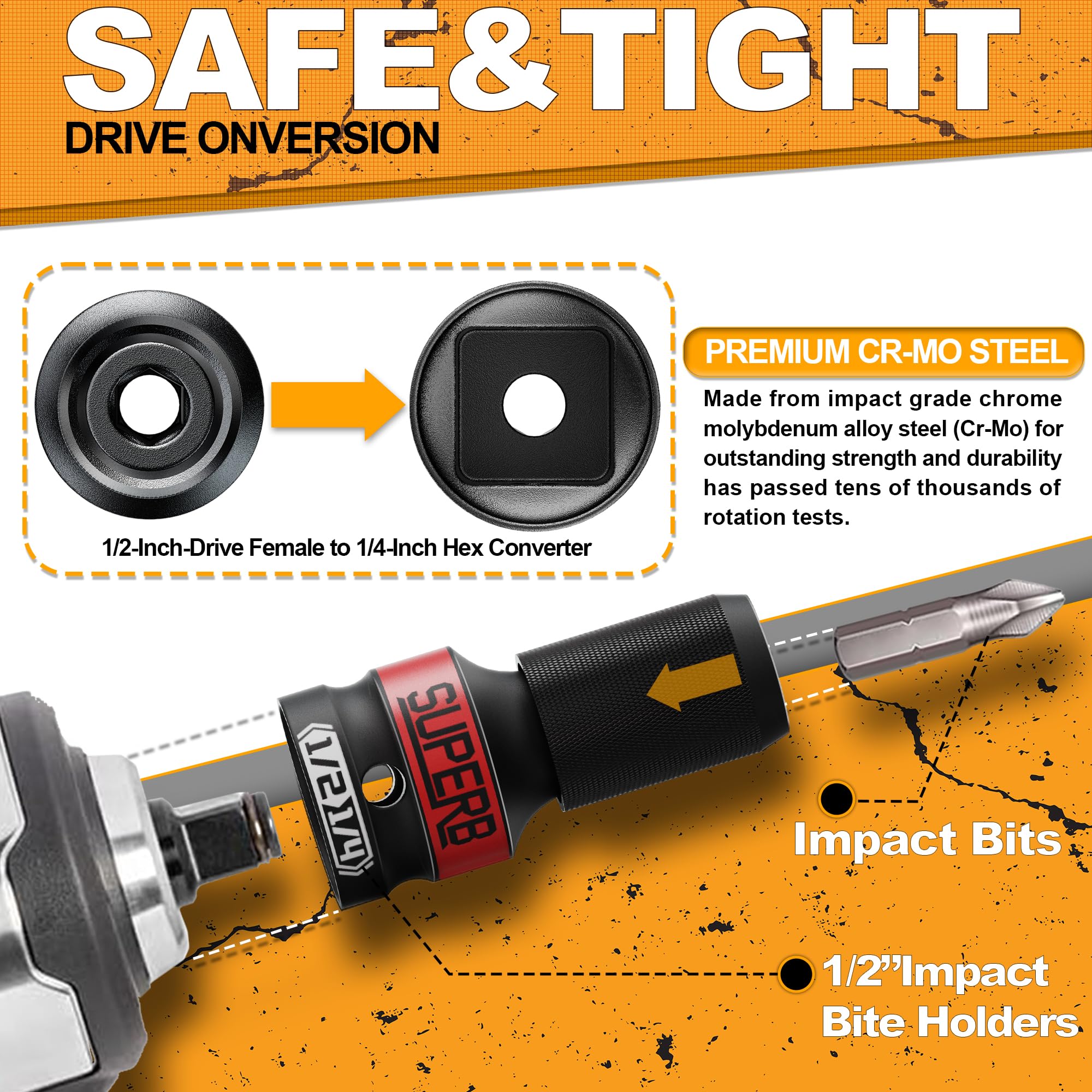 Skrweax Adattatore per cacciavite 2 pezzi, convertitore da attacco quadrato da 1/2" a attacco esagonale da 1/4", mandrino a cambio rapido per chiave a percussione