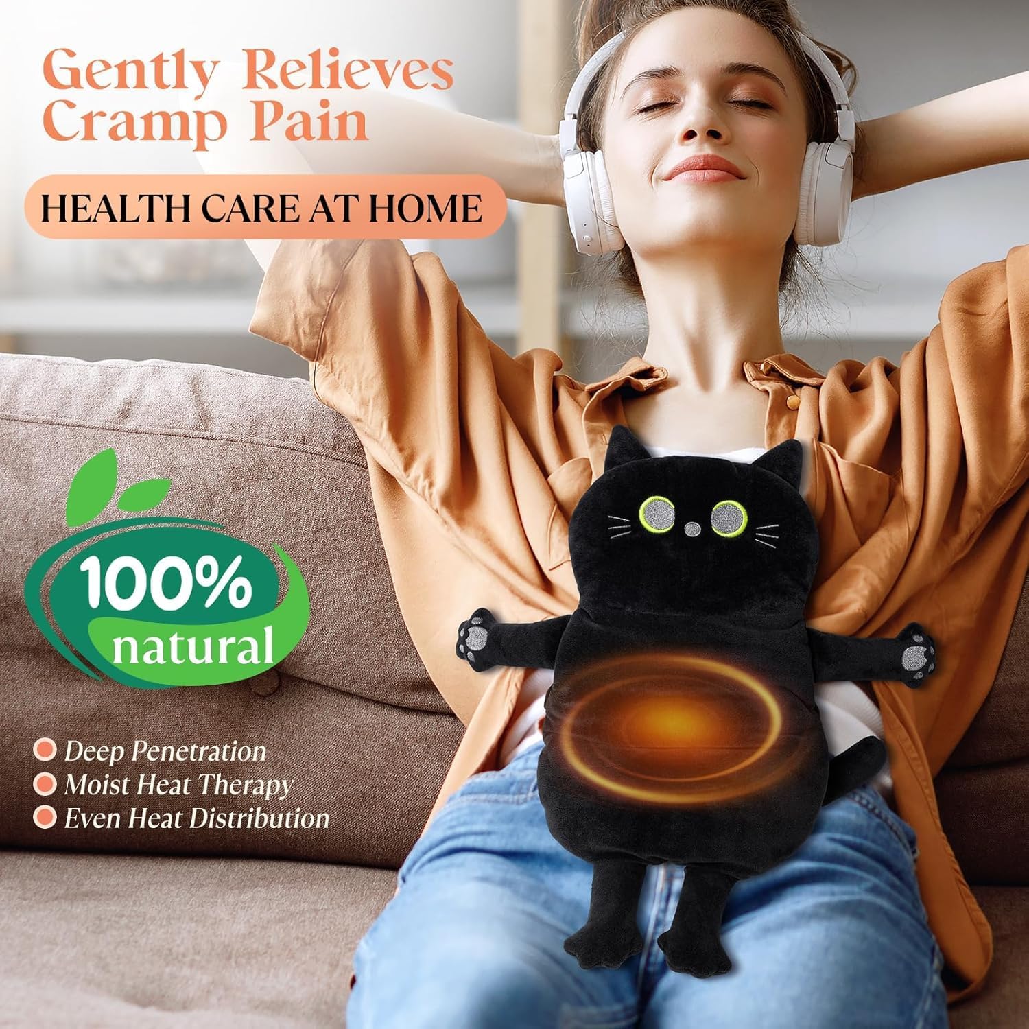 Microwave Heating Pad for Pain Relief, 21" x 18" Microwavable Stuffed Animal for Neck Shoulder, Cramps, Back Pain, Muscles, Joints, Natural Heat Pack Moist Heat, Menstrual Period, Large Black Cat - Image 2
