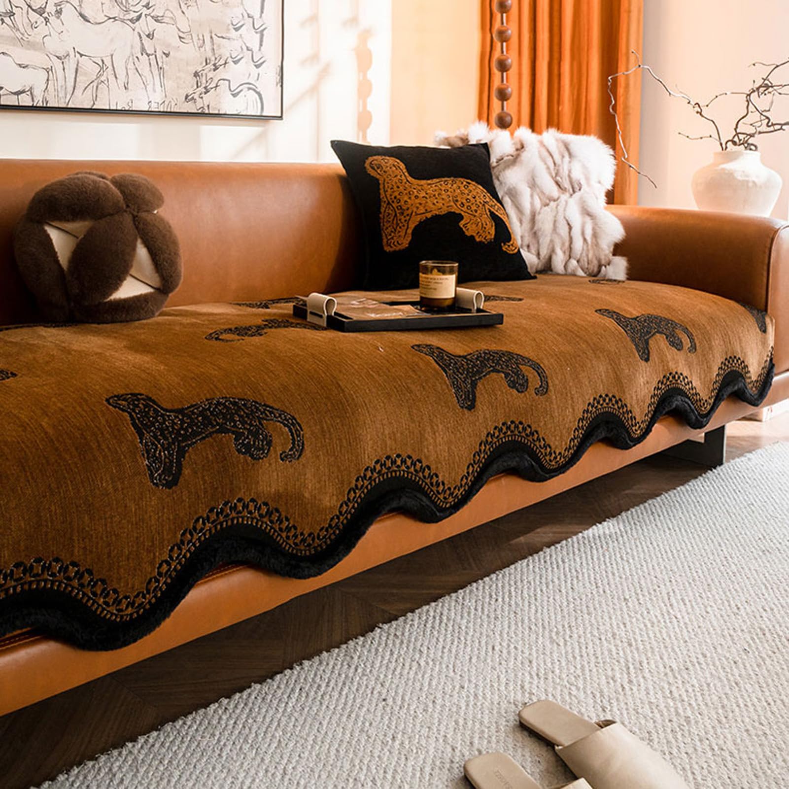 Housses de coussin de canapé velours pour un salon familial