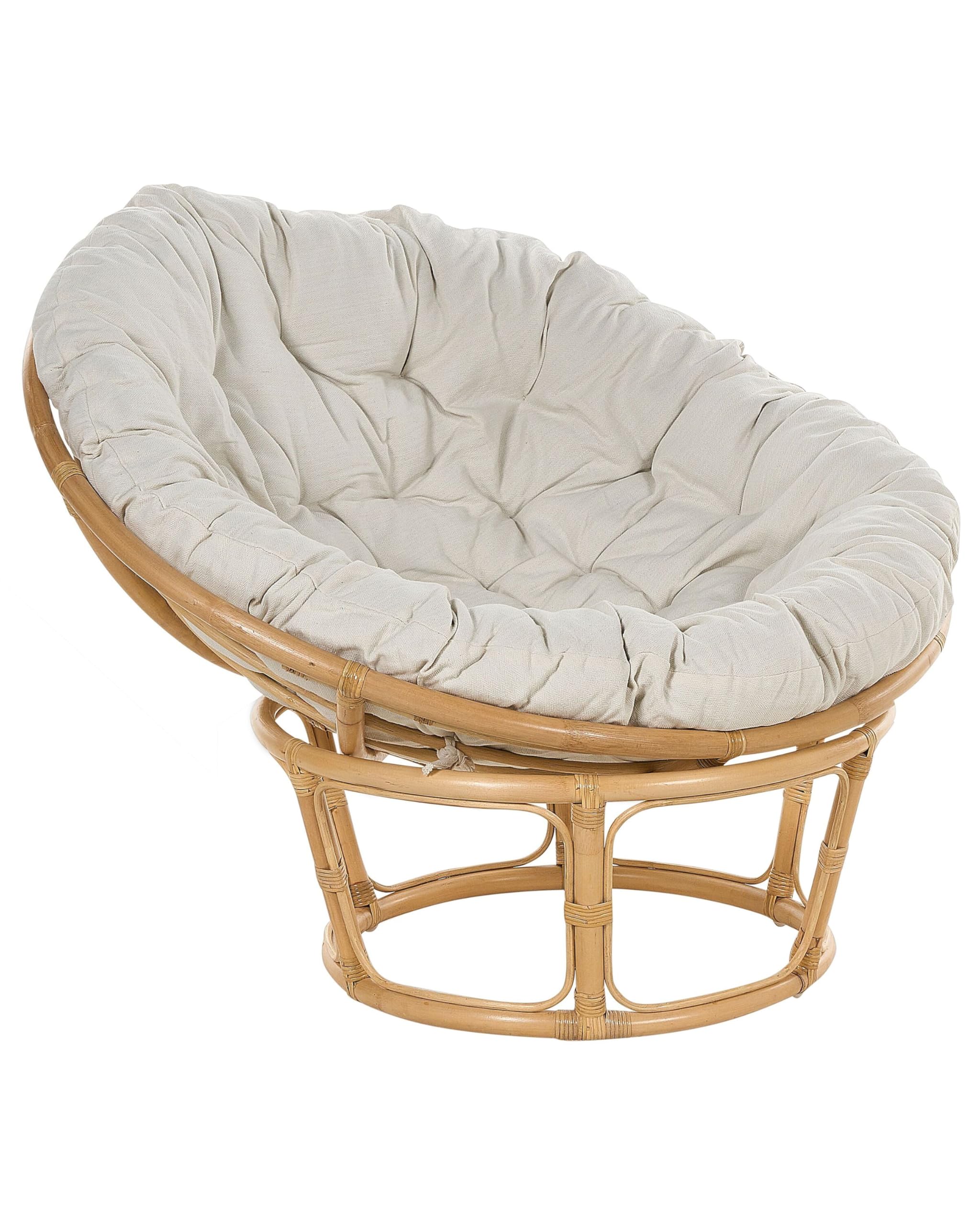Beliani Fauteuil Ton Naturel et Beige Clair en Rotin Coton et Soie Artificielle Rond