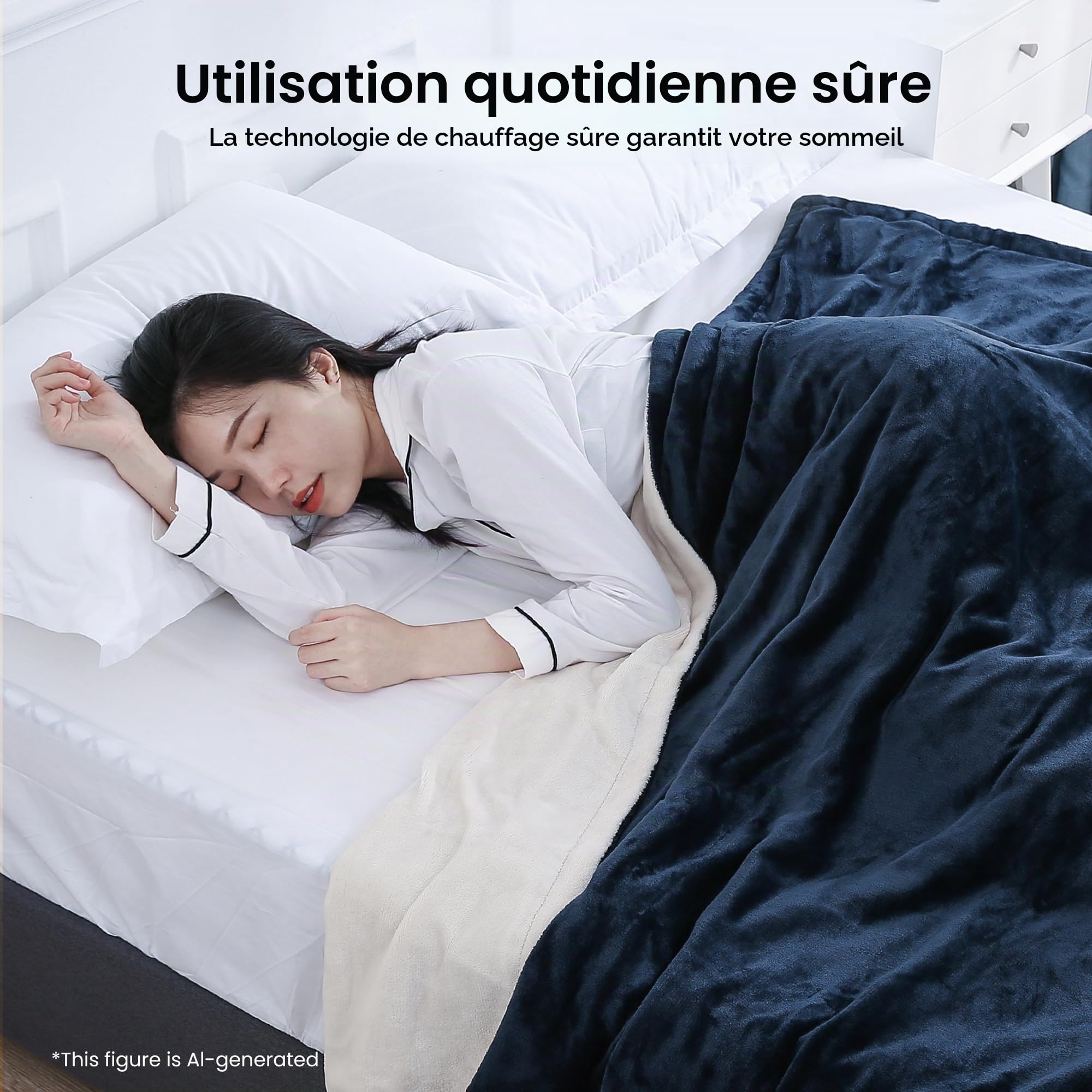 CURECURE Couverture Chauffante Électrique 180 x 130 cm avec Arrêt Automatique 10H et 4 Niveaux de Chaleur - Sécurité Surchauffe - pour Lit