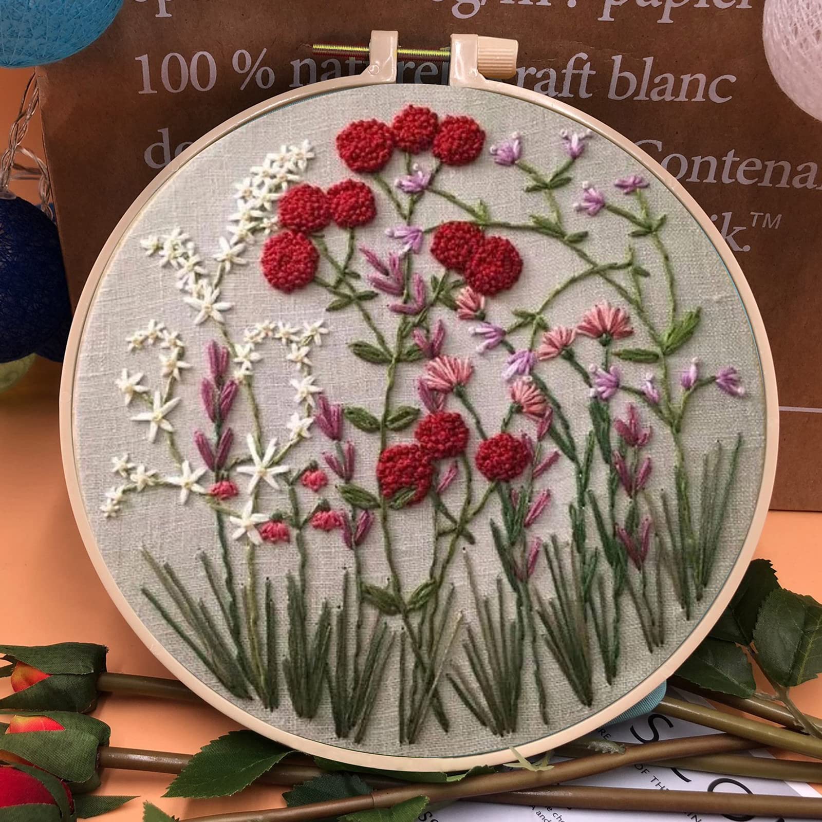 RidaaFri Kit Ricamo Per Principianti: 3 Simpatici Disegni (Cani, Fiori, Piante) Con Telaio E Tutorial Video - Idea Regalo Fai Da Te