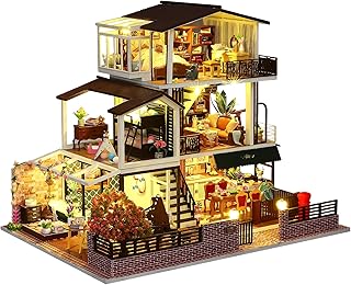 Spilay Dollhouse DIY Miniature Wooden Furniture Kit,Mini Handmade Big Castle Model,1:24 Scale Creative Doll House Toys for Adult Gift