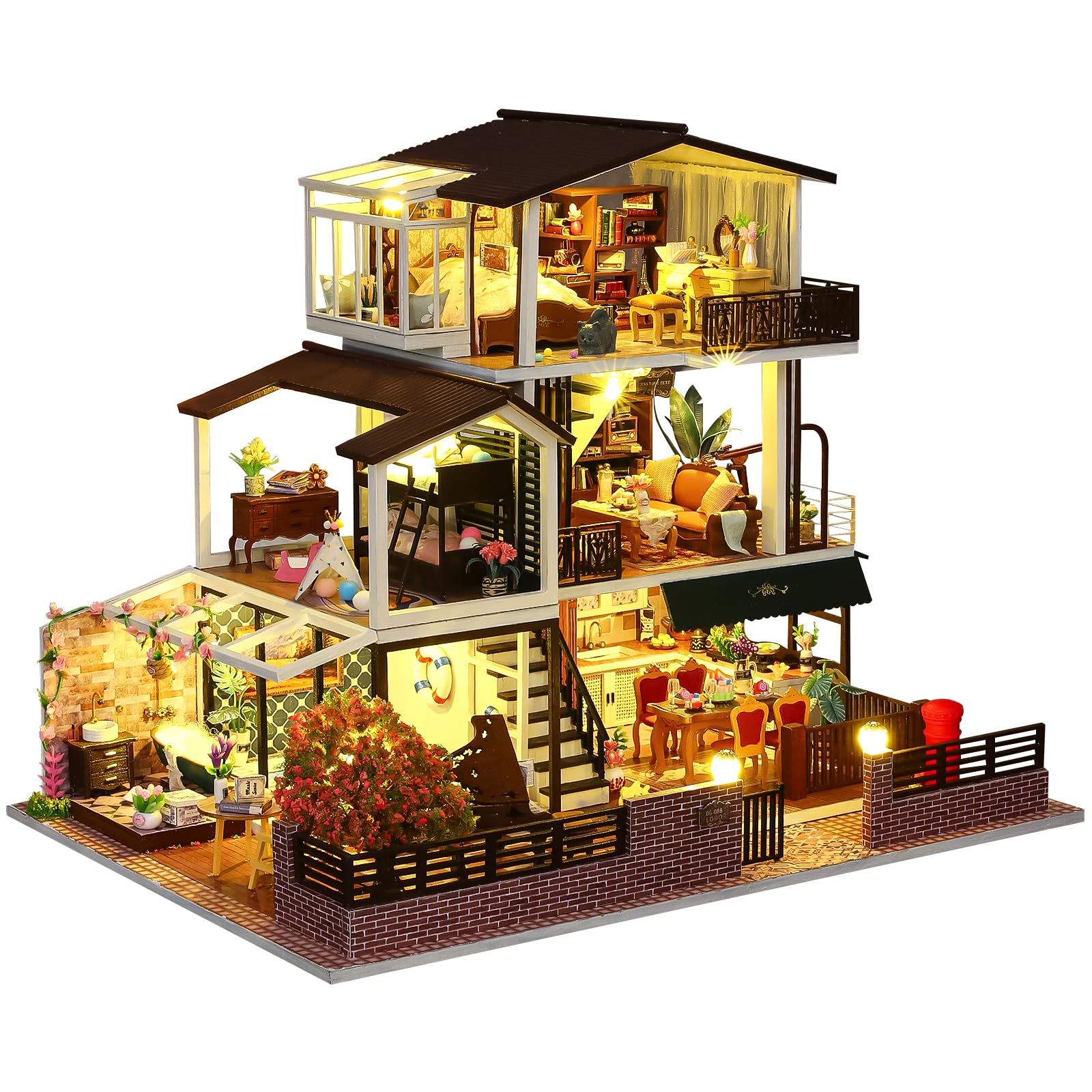 Spilay Dollhouse DIY Miniature Wooden Furniture Kit,Mini Handmade Big Castle Model,1:24 Scale Creative Doll House Toys for Adult Gift