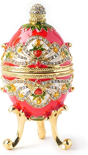 Apropos Huevo Faberge de estilo clásico vintage pintado a mano con esmalte rico y diamantes de imitación brillantes (rojo rey)