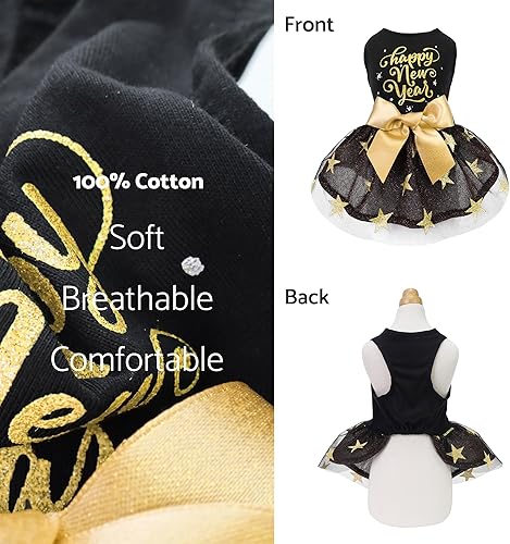 Miniatura 4 de Vestido de perro de Año Nuevo, ropa brillante para perros pequeños, vestido tutú para mascotas, traje de gato, negro, dorado, pequeño