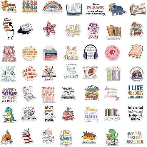 Miniatura 6 de Funimost Paquete de calcomanías de libros de lectura, 50 calcomanías motivacionales para libros de adolescentes, adultos, calcomanías de vinilo