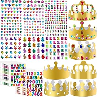 46 Pcs Paper Crowns DIY Party Hats Gold Decorative Crown Supplies with Jewels Gems Stickers for Birthday Party Celebrations