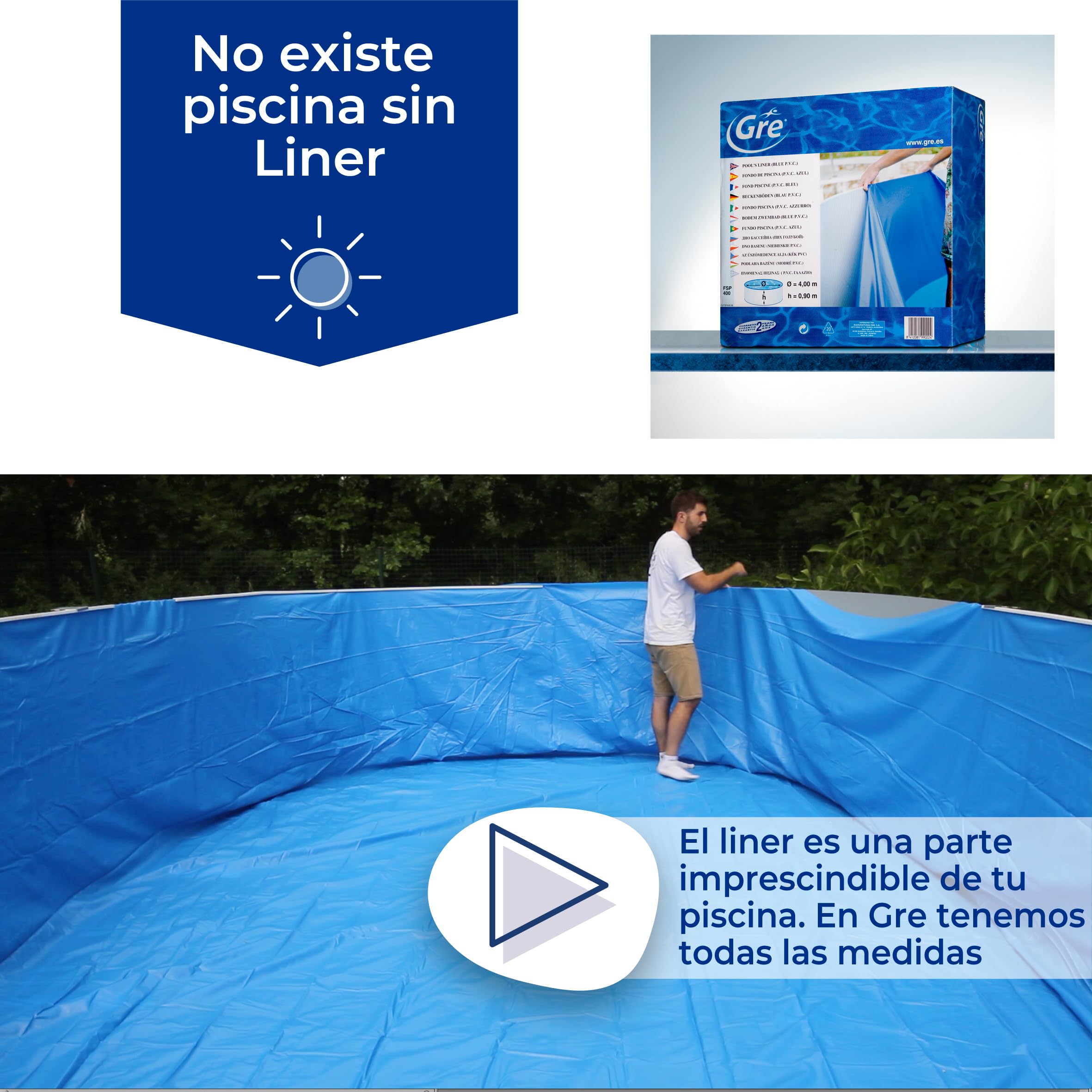 Liner para Piscinas Redondas, 350 x 120 cm (Largo x Alto), Sistema Colgante, Color Azul - Gre FPR352