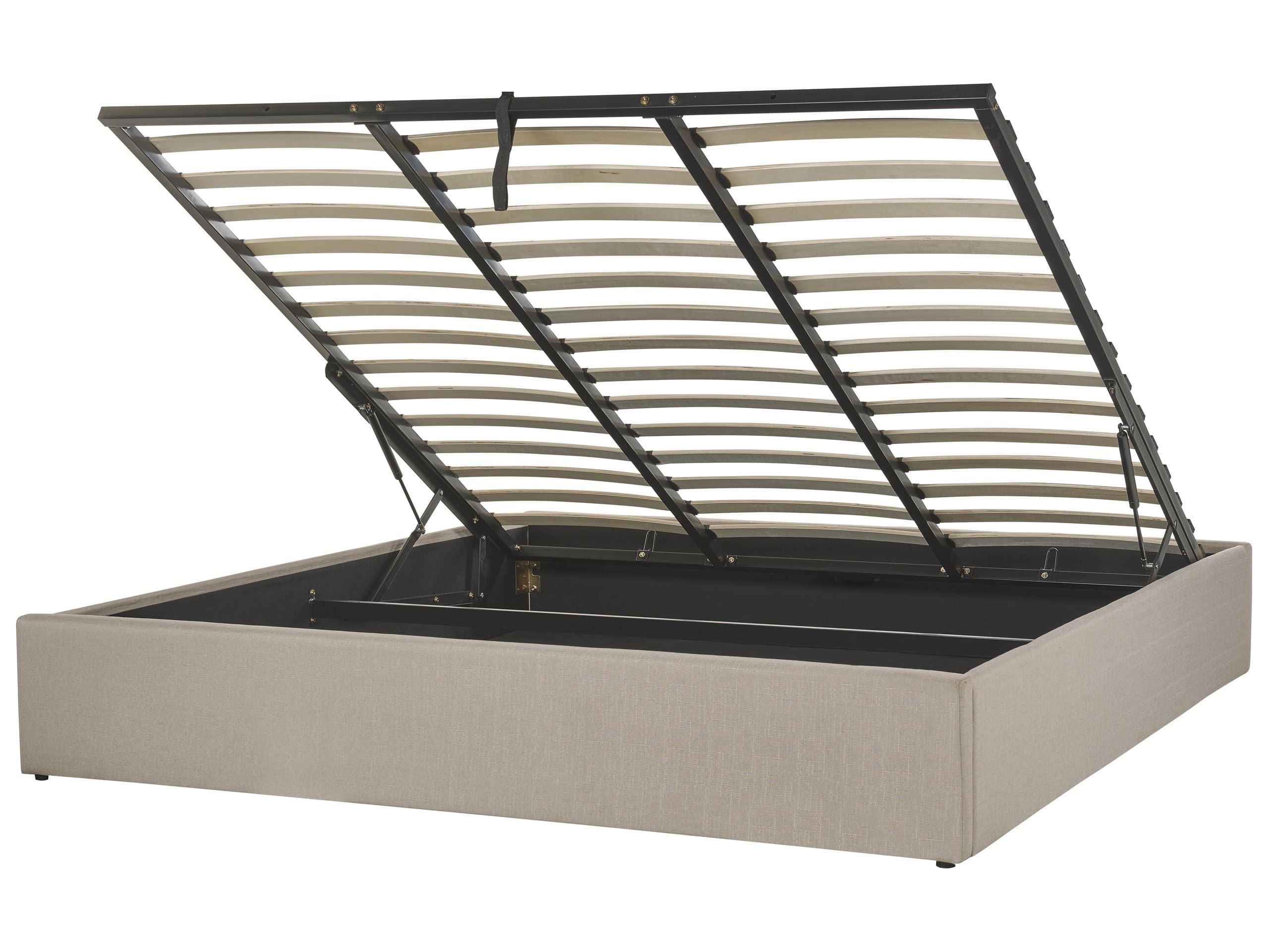 Letto Imbottito Beige Effetto Lino con Box Portaoggetti 180 x 200 cm