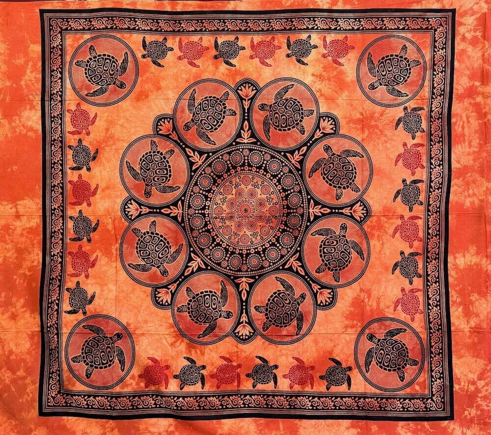Copritutto Grande Tartarughe 80% Cotone 20% Poliestere 210x230cm Copridivano Telo Mare Maxi Arazzo Decorativo (Arancione)