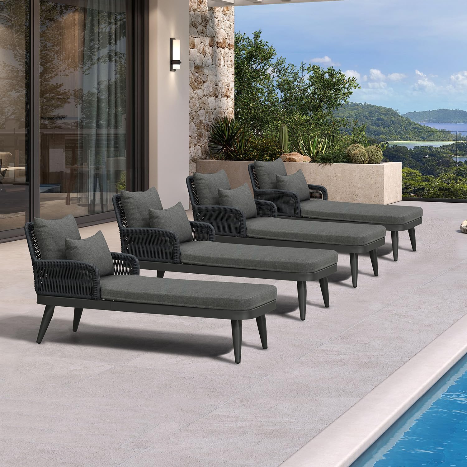 PURPLE LEAF Patio Chaise Lounge Chair with 2 Pillows Cushion Aluminum Grey
