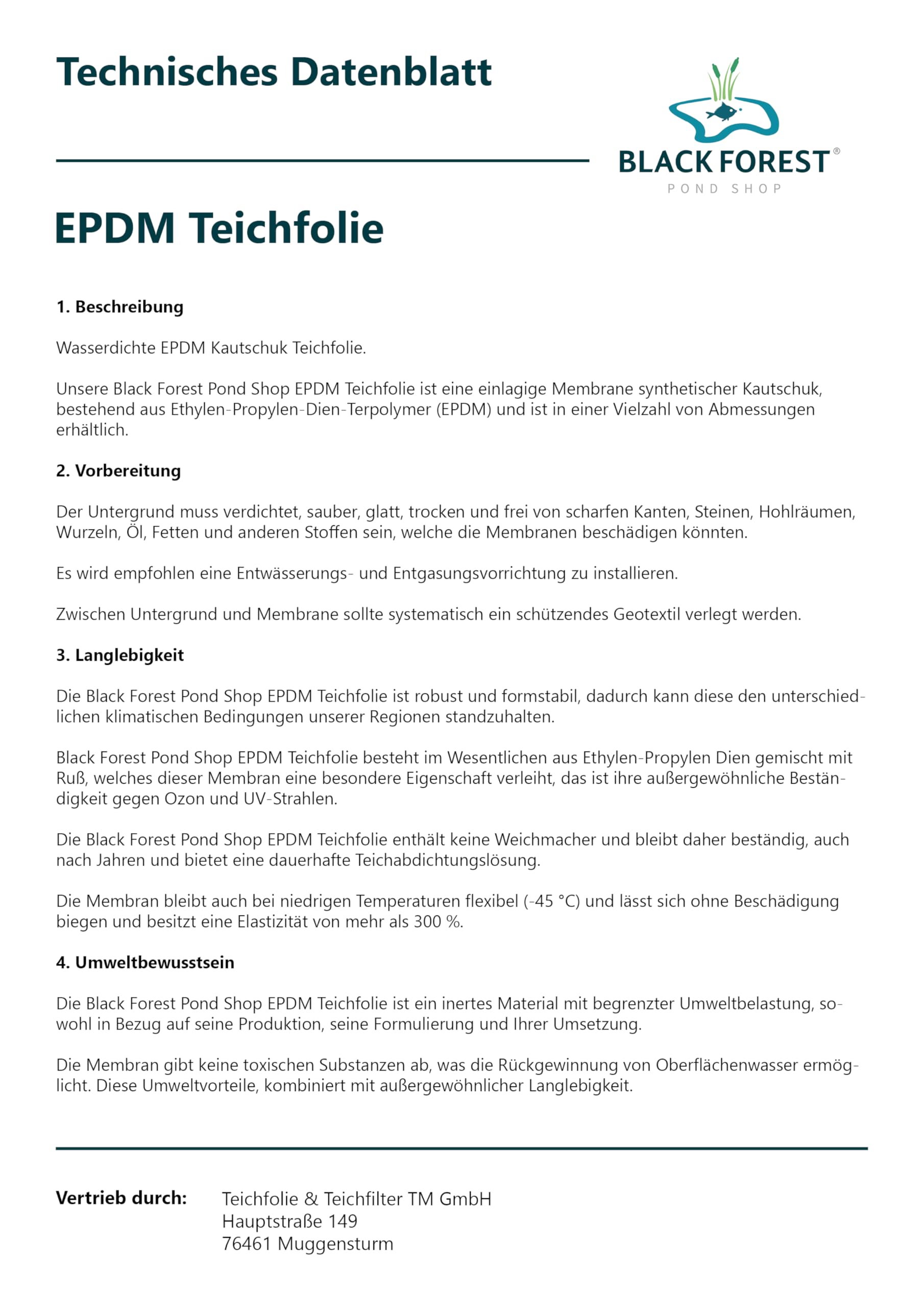 TEICHFOLIE EPDM Folie 1.2mm 3mx1m Langlebige Teichabdichtung für Teich, Schwimmteich auch Ideal für Ihr Hochbeet im Garten UV- & Witterungsbeständig - 3x1 m