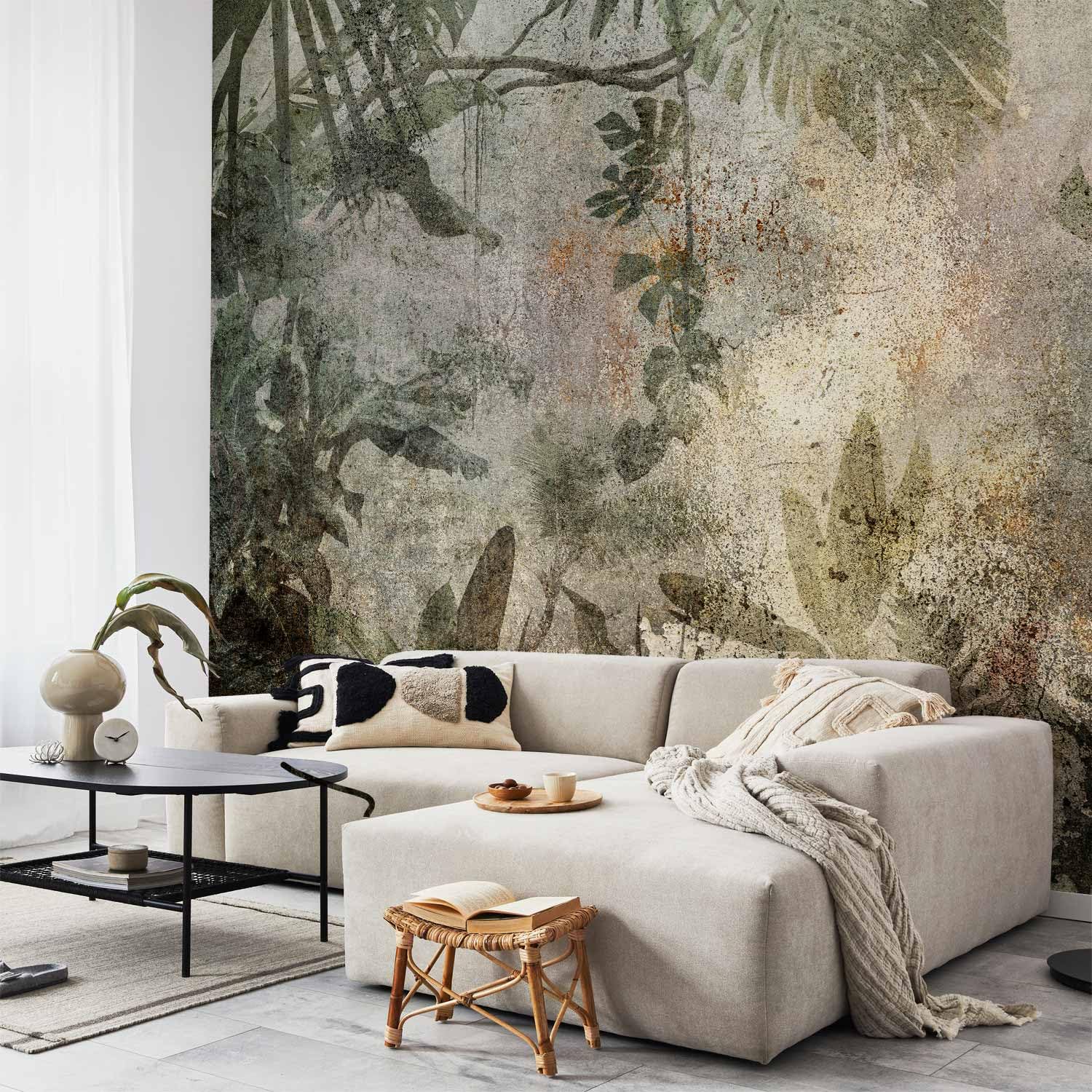 murando Fotomurales autoadhesivos Hojas 343x256 cm Papel Pintado Decoración | Pared Murales Pegatina decorativos adhesivos 3d Fotográfico Naturaleza palmeras Hormigón botánica