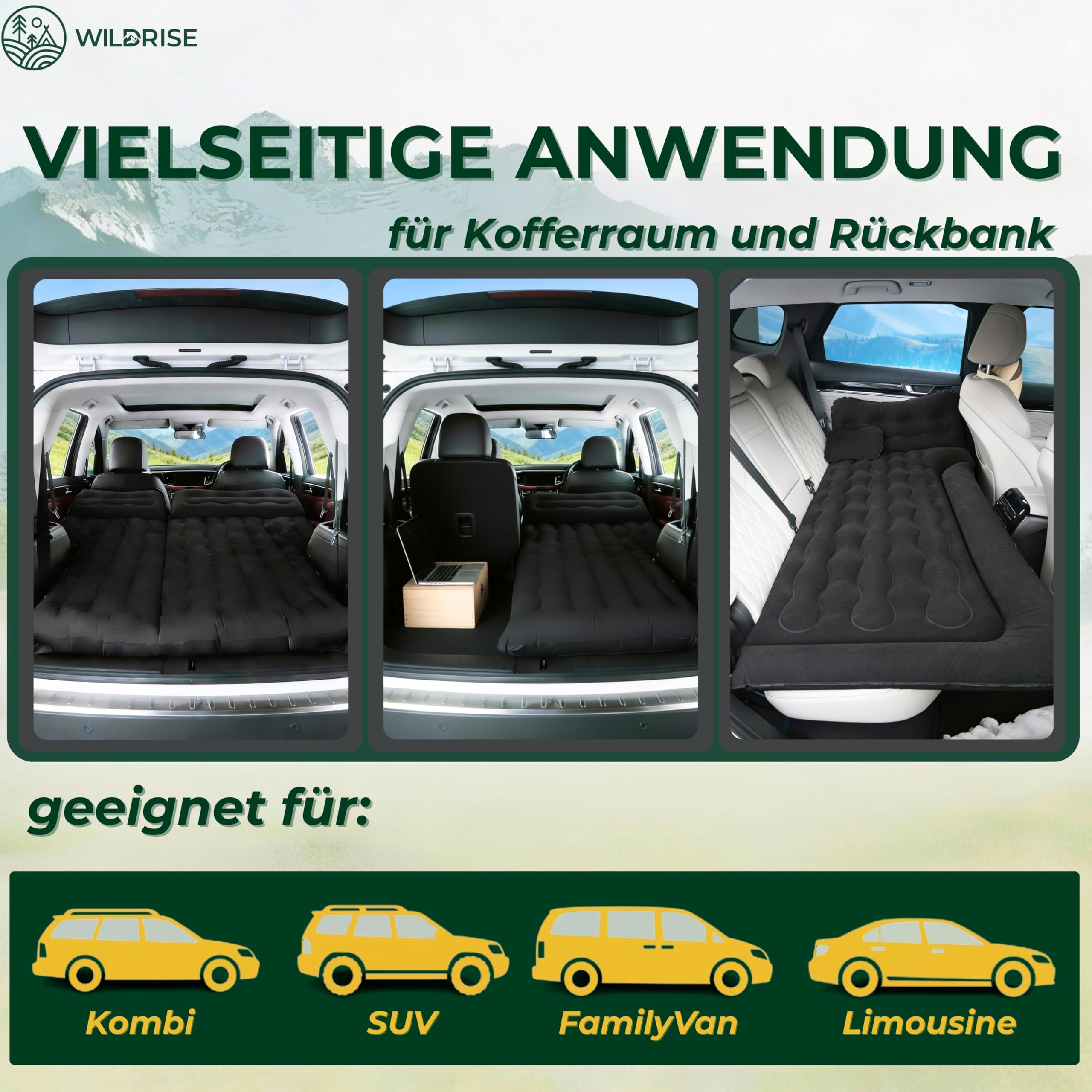 Auto Matratze & Autobett – Luftmatratze Auto für Kofferraum & Rückbank – Luftbett fürs Auto – Bequem im Auto schlafen – Auto Luftmatratze für Kombi, SUV & Limousine, elektrisch aufblasbar