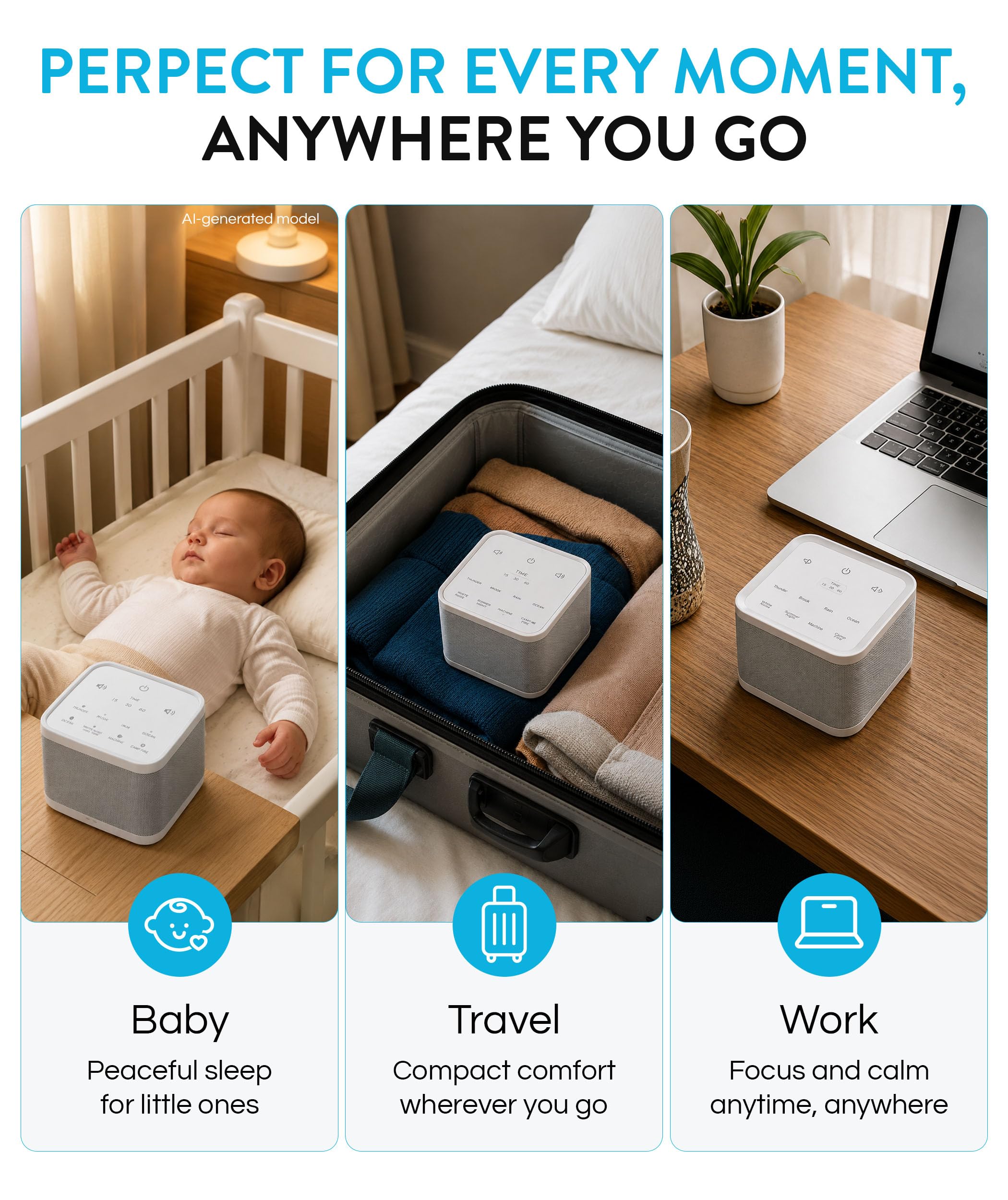 Big Red Rooster White Noise Machine for Sleeping - Baby & Kids Sound Machine with Rain, Nature & Ocean Sounds - Portable Sleep Noise Maker with Timer, Bluetooth & USB/AA Power - Travel & Home Use