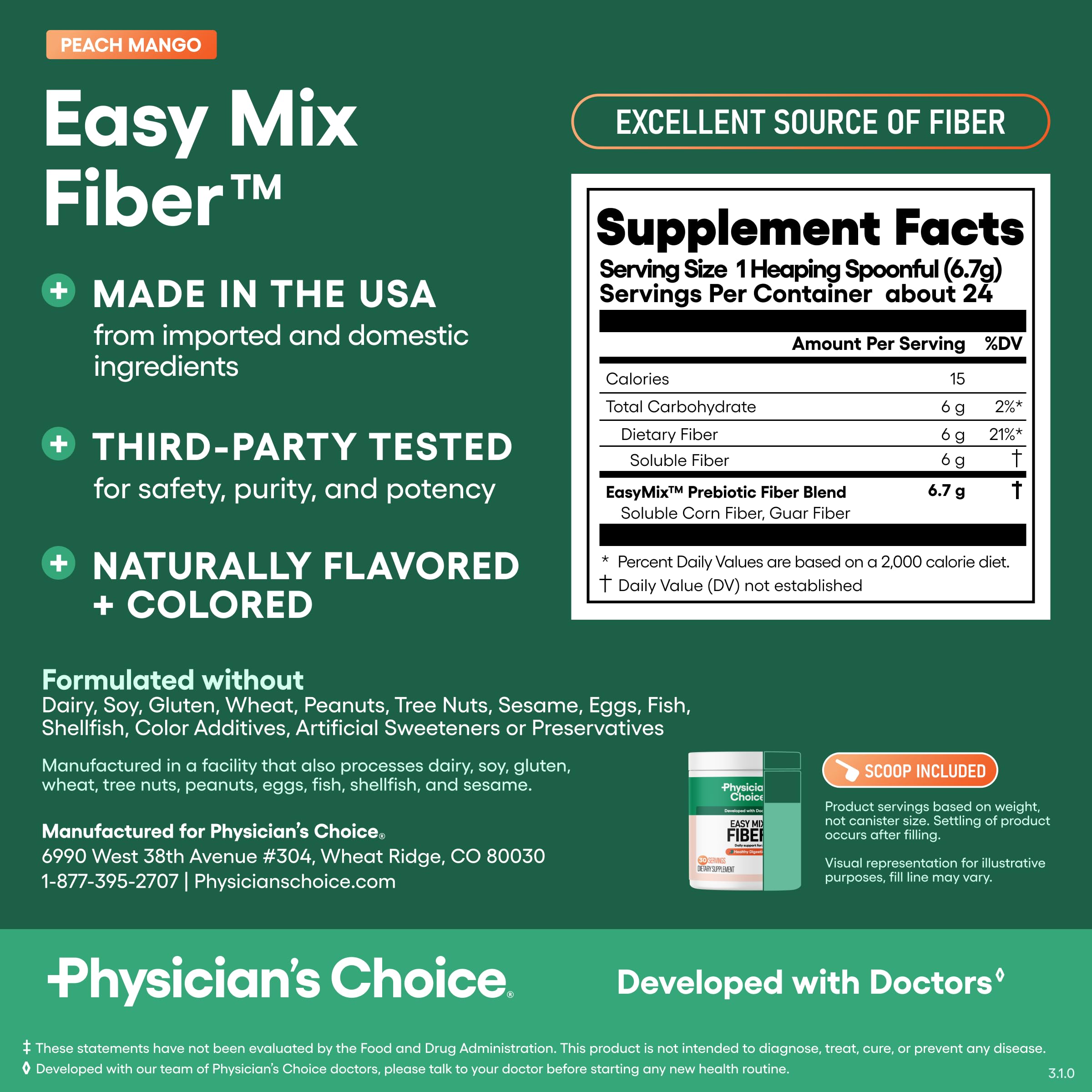 Physician's CHOICE Easy Mix Fiber for GLP-1 Support - No Grit - Daily Prebiotic Soluble Fiber Powder Supplement for Women and Men - Peach Mango - 30 Servings — Amazon image 7
