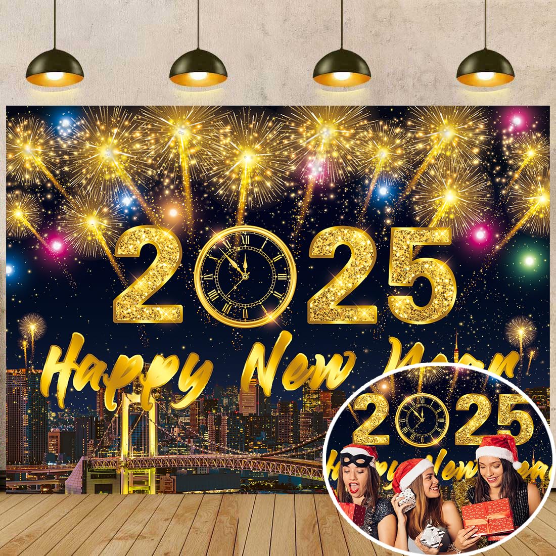 Snapklik.com : Happy New Year Banner Backdrop 2025 Black And Gold ...