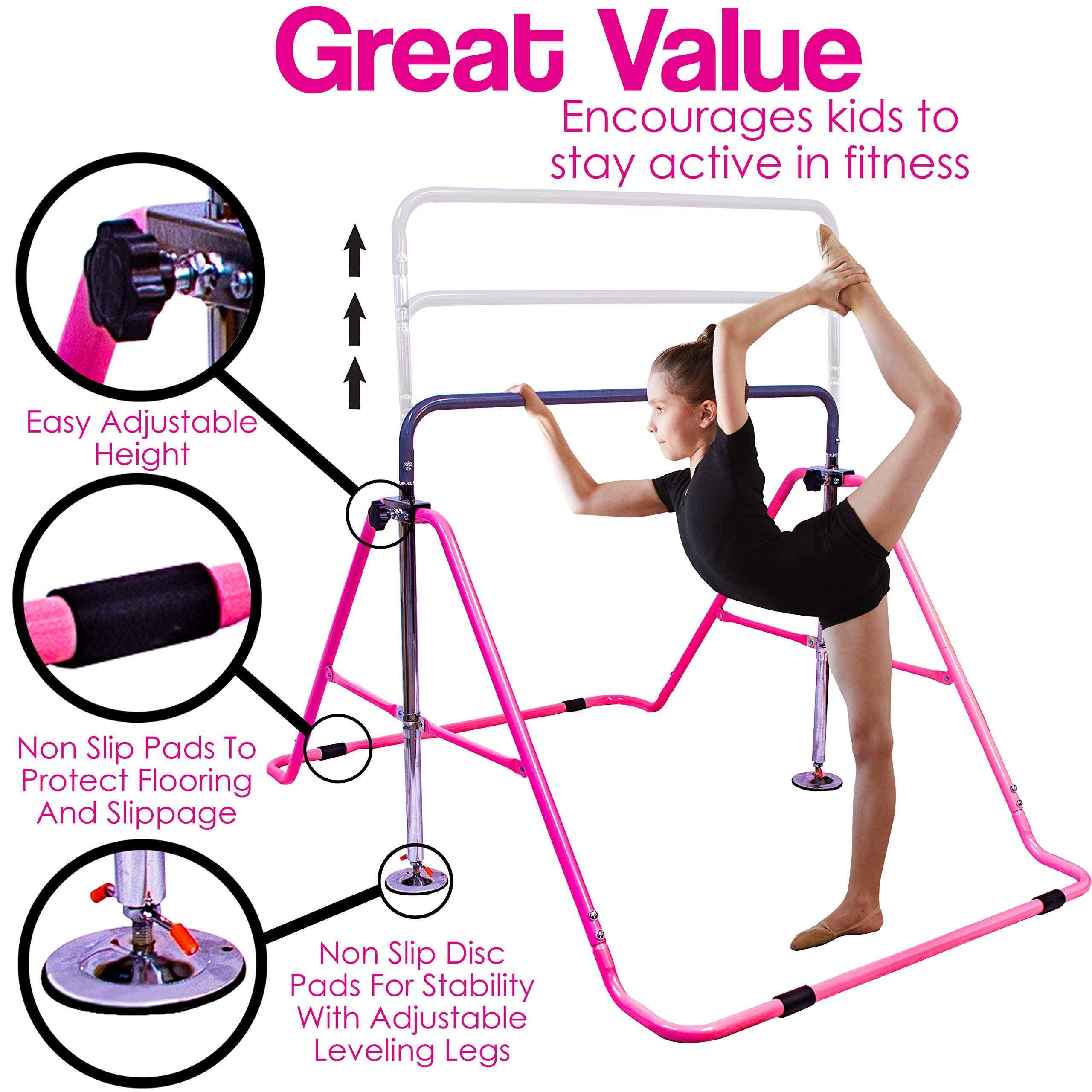 Upper Midland Products Gymnastic Bar for Girls, Adjustable Gymnastics