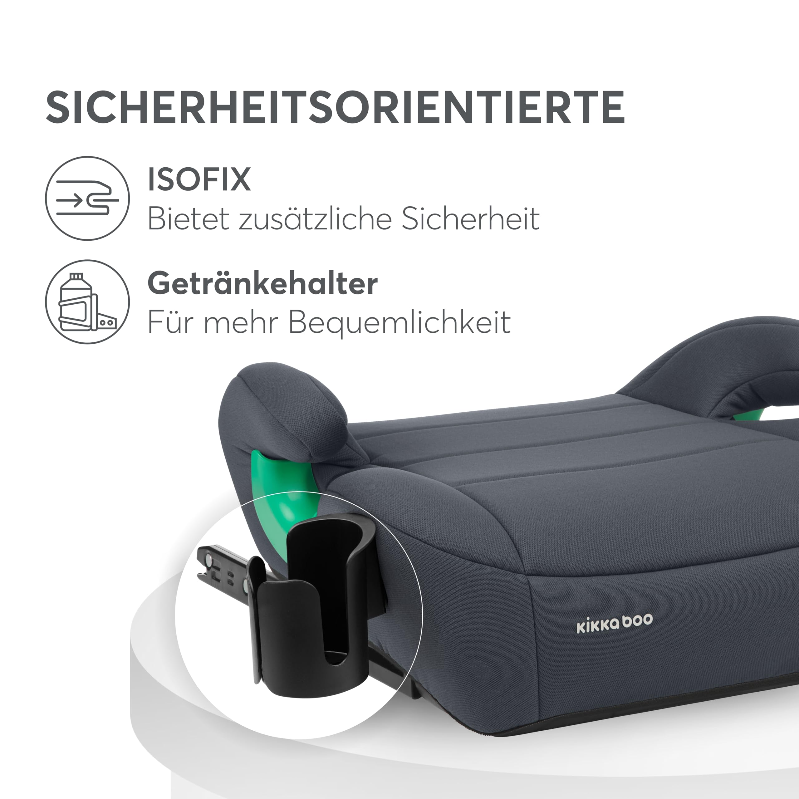 KikkaBoo i-Pop Kindersitzerhöhung Auto Kinder, i-Size, Isofix, 22-36 kg, Gruppe 3, 7-12 Jahre, Autositz Sitzerhöhung, Grau