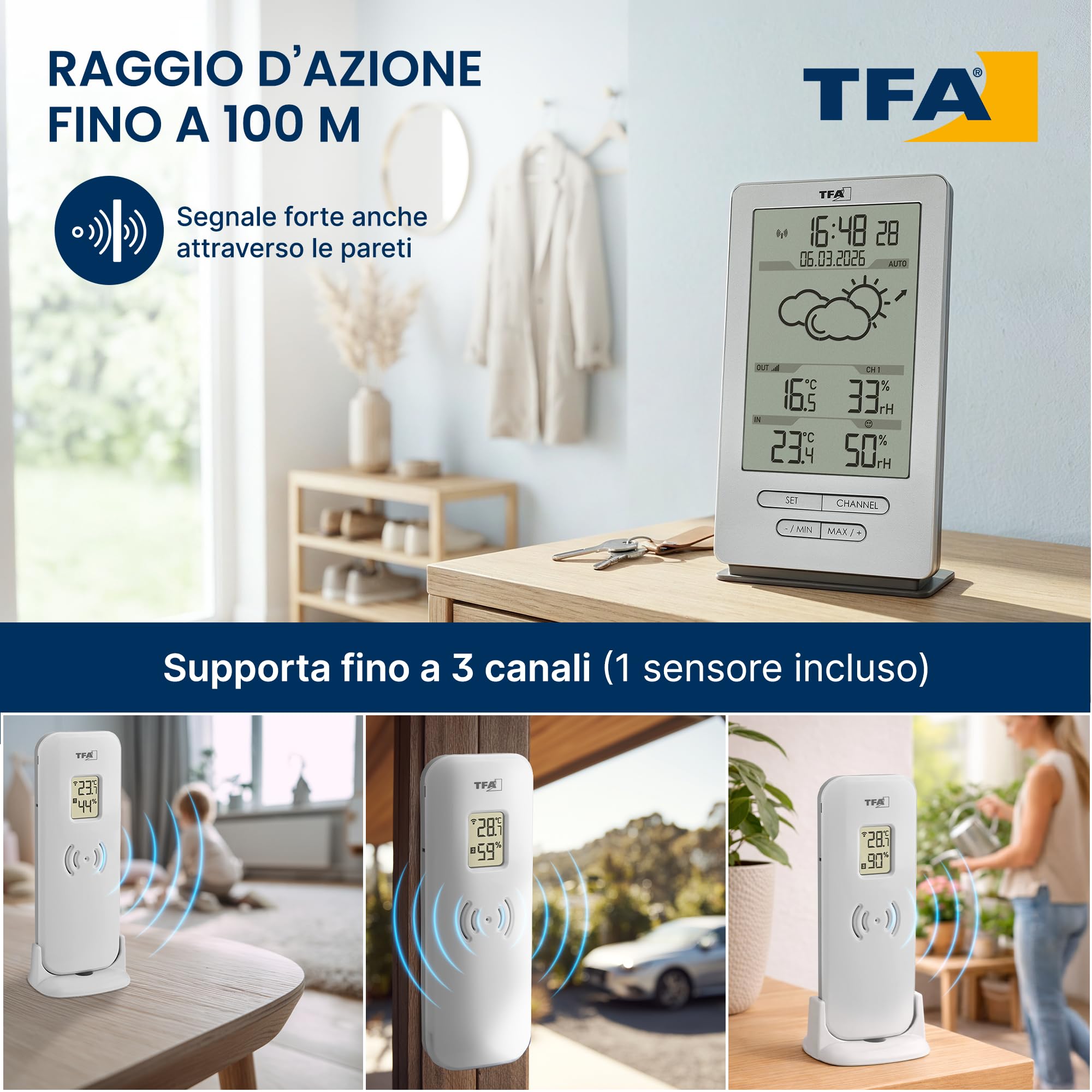 TFA Dostmann stazione meteo wireless 35.1162.54 argento