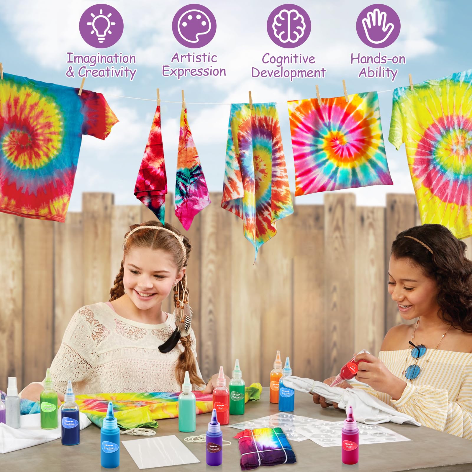 G.C Tie Dye Kit Kids & Adults with White T Shirt Canvas Bag Kerchief 12 Colors Powder - Image 3