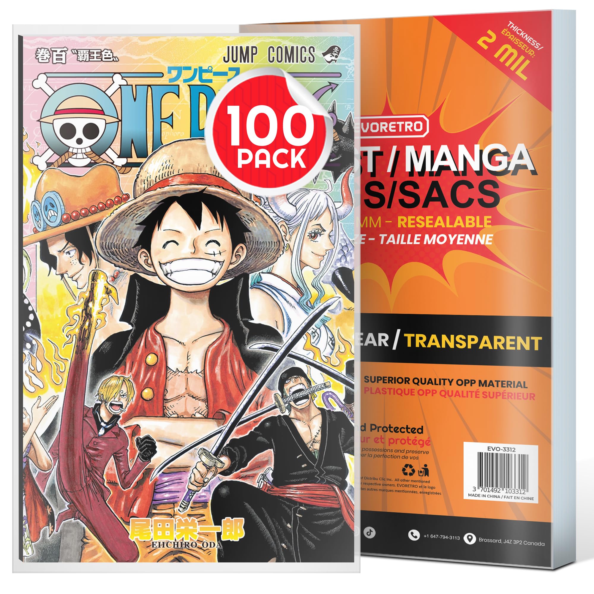 Manga Comic Book Protector - 100 Pack Resealable Comic Book Bags