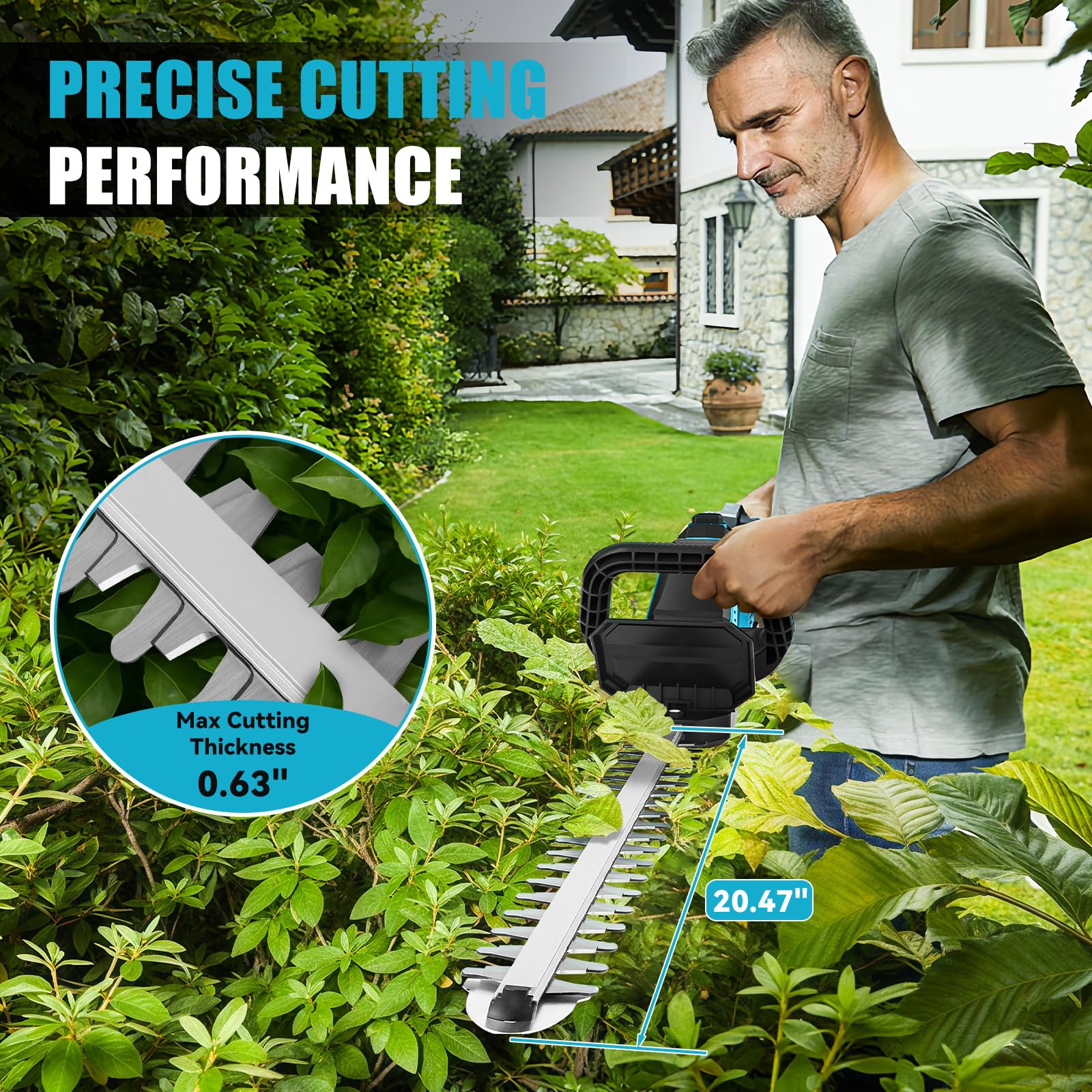 Cortasetos batería Compatible con Makita 18V batería (sin batería), Tijeras Cortasetos eléctrico sin escobillas de 3000RPM con Cuchilla de 52cm y Cabezal Giratorio de 180º | 3000 rpm, tijeras eléctricas para arbustos sin escobillas, con cabezal giratorio