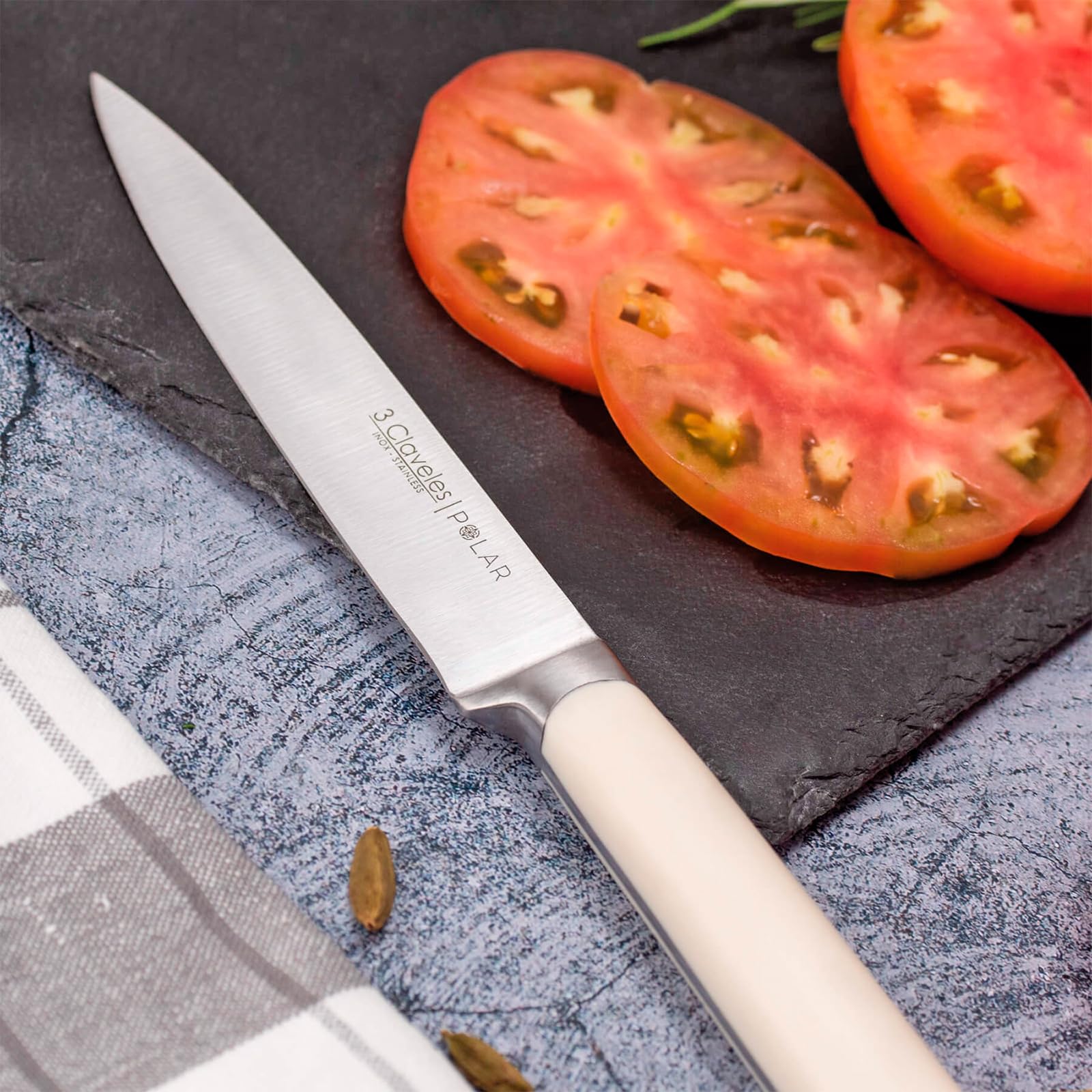 3 Claveles - Juego de 5 Cuchillos de Cocina Profesionales en Acero Forjado con Taco Universal Incluido (5X Polar)