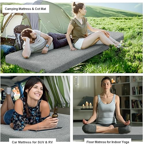 Miniatura 4 de HOMBYS Colchón de espuma viscoelástica para campamento,Almohadilla de dormir portátil para adultos,Colchón impermeable para cuna,Colchón de piso